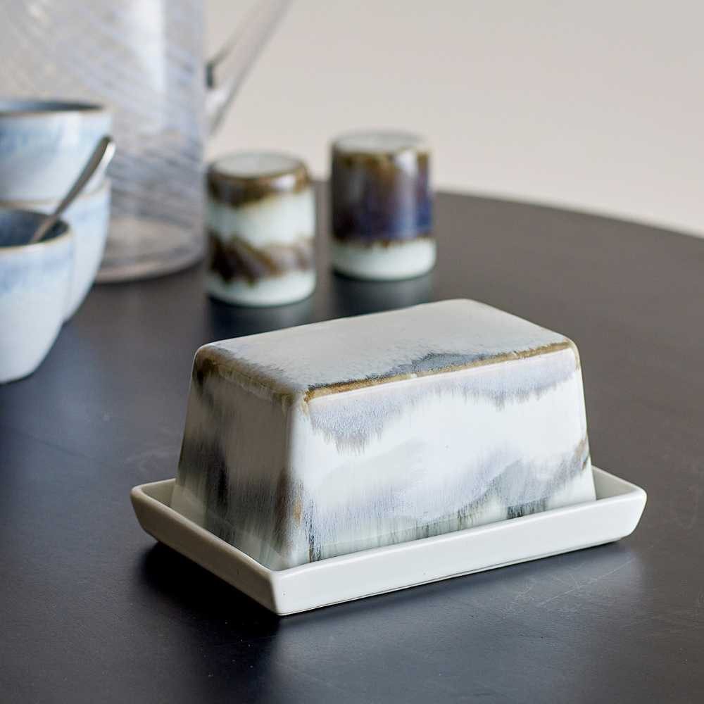 Bloomingville Butterdose Bloomingville Butterdose PAULA Grau Weiß Keramik mit Deckel