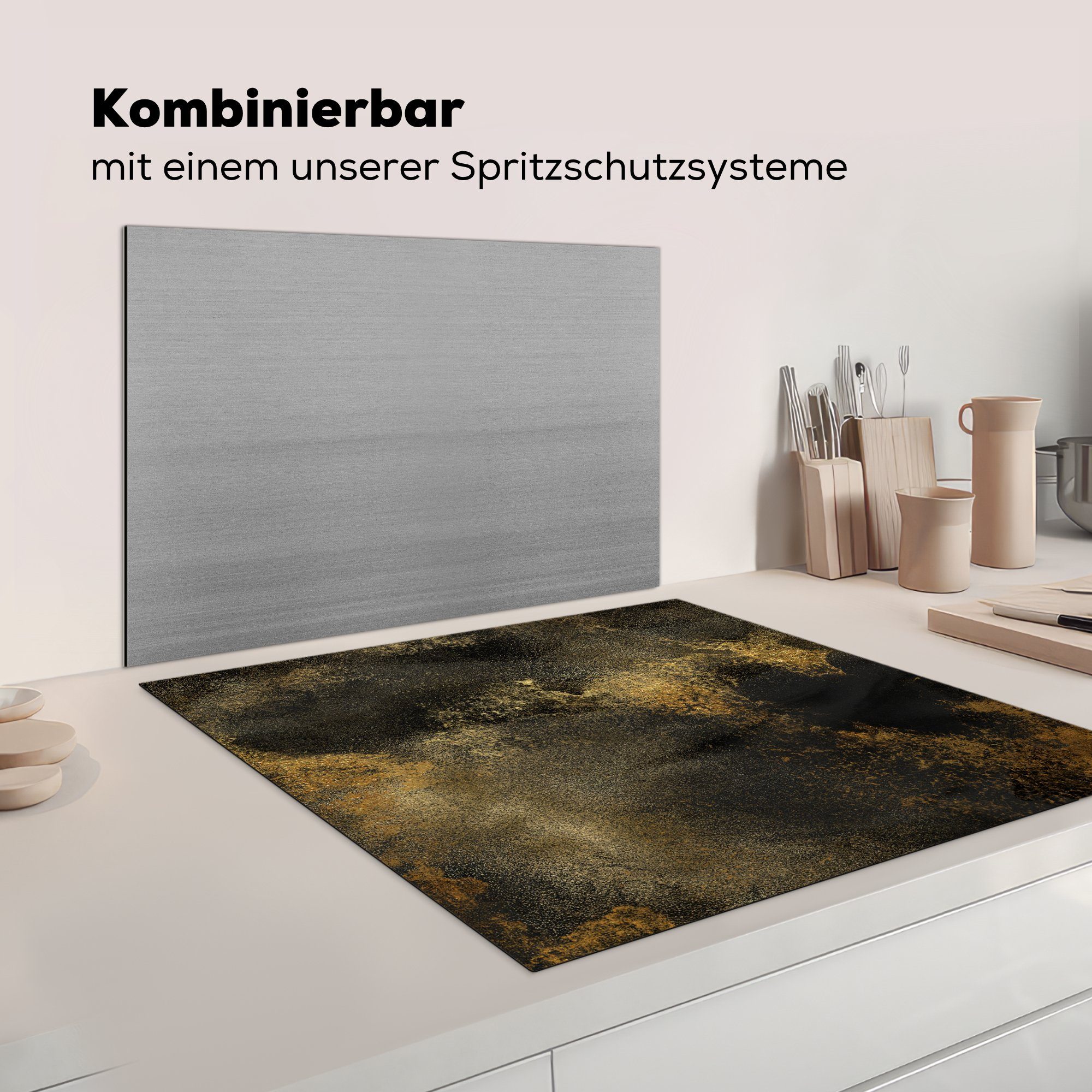 Schwarz Abstrakt, tlg), cm, MuchoWow - Arbeitsplatte 78x78 - Gold für küche Ceranfeldabdeckung, Vinyl, Herdblende-/Abdeckplatte (1