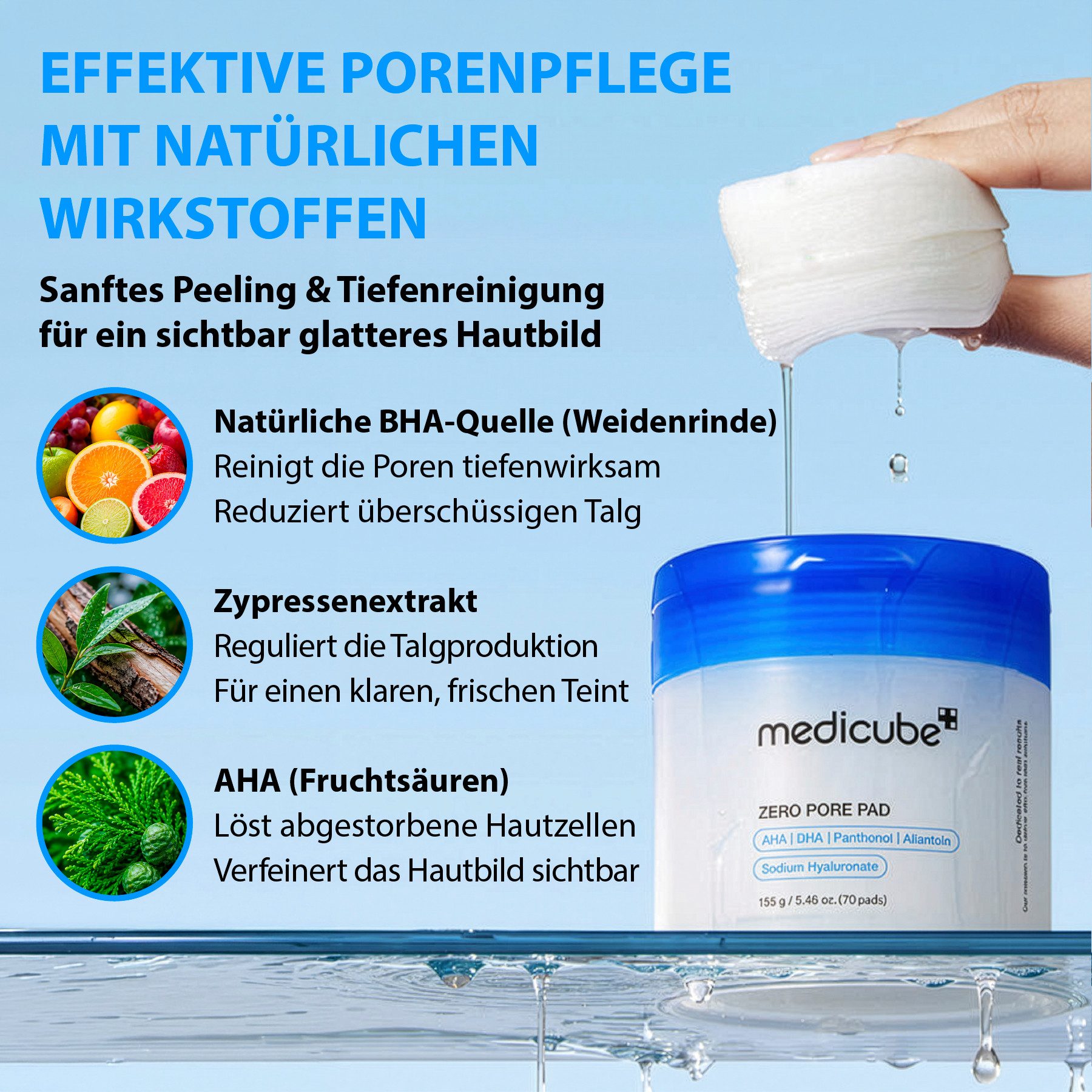 Medicube Gesichtswasser Toner-Pads Doppelseitige Reinigungspads Peeling Zero Pore Pad AHA BHA, 1-tlg., Gesichtsreinigung, Peeling, Porenentferner, Medicube, Pads