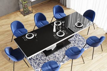 designimpex Esstisch Design Tisch HEB-222 Schwarz / Weiß Hochglanz ausziehbar 160 bis 256cm
