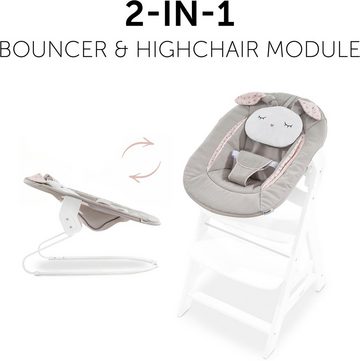 Hauck Hochstuhlaufsatz Alpha Bouncer 2in1 Wippenaufsatz, Powder Bunny beige Bloom, mit Wippgestell, für Neugeborene, passend für ALPHA+ Holzhochstuhl