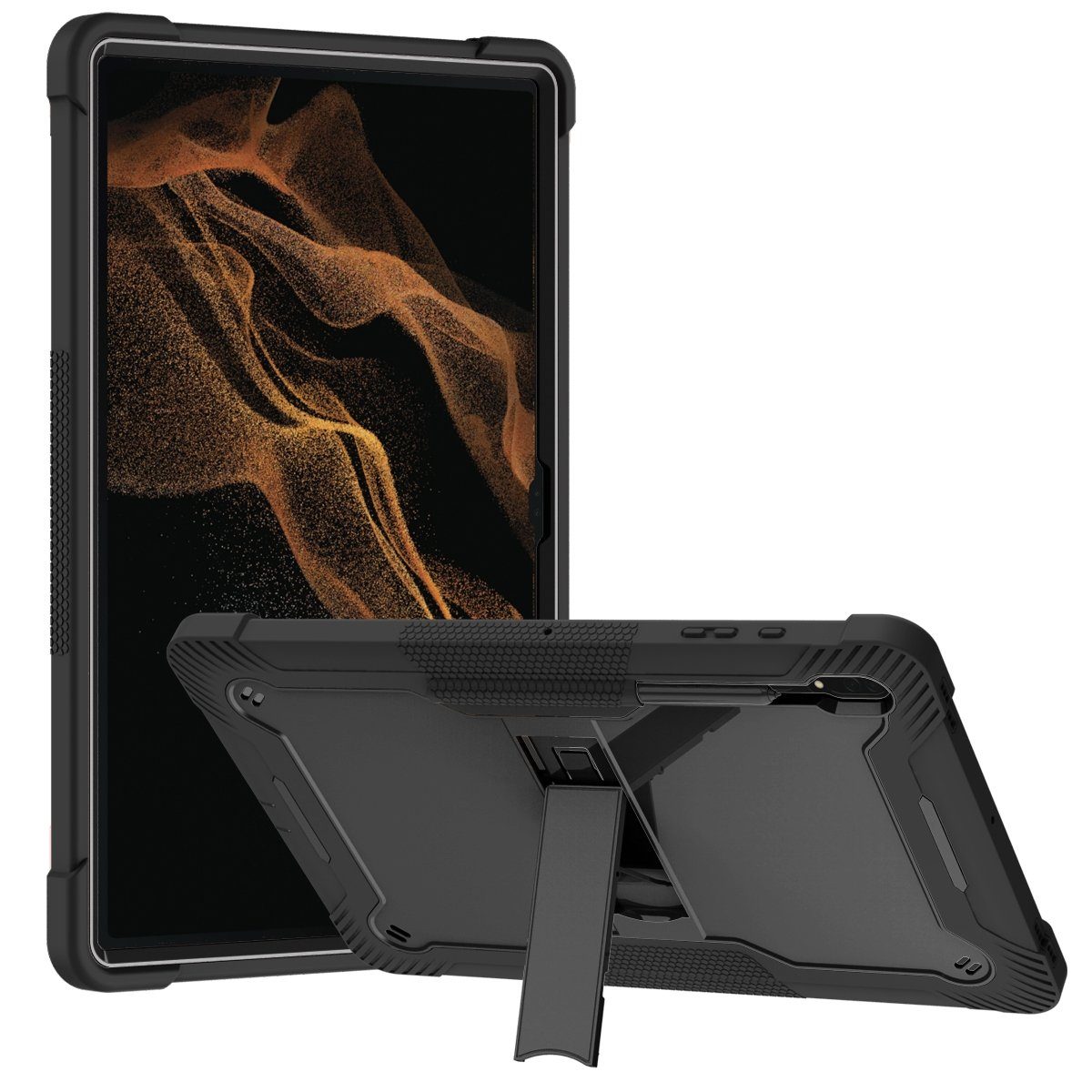 Wigento Tablet-Hülle Für Samsung Galaxy Tab S8 Ultra aufstellbare Outdoor  Hybrid Schwarz Tablet Tasche Etuis Cover Case Schutz Robust Neu