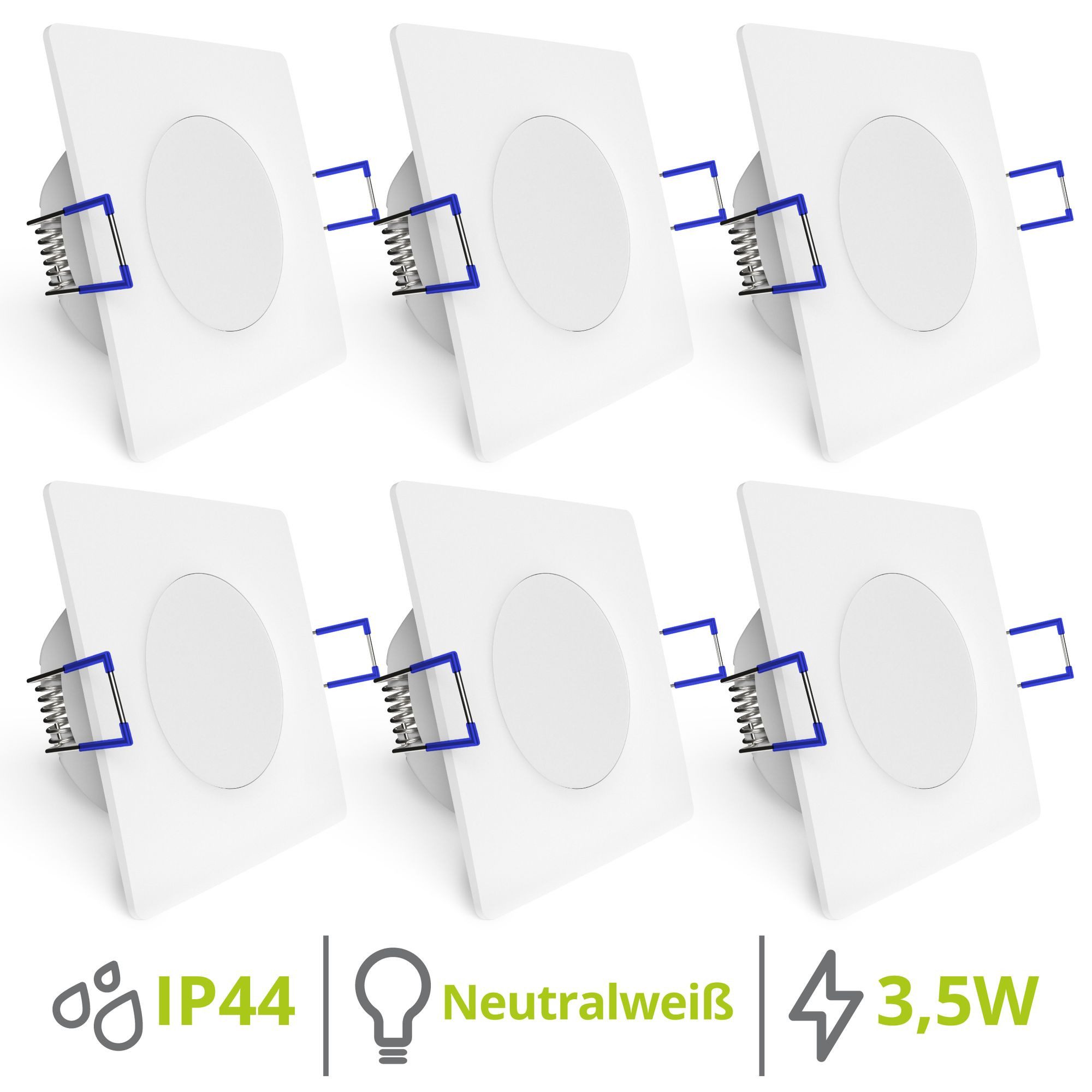 linovum LED Einbaustrahler 6x WEEVO LED Einbauspots eckig weiss neutralweiß 3,5W Deckenlampe, Neutralweiß
