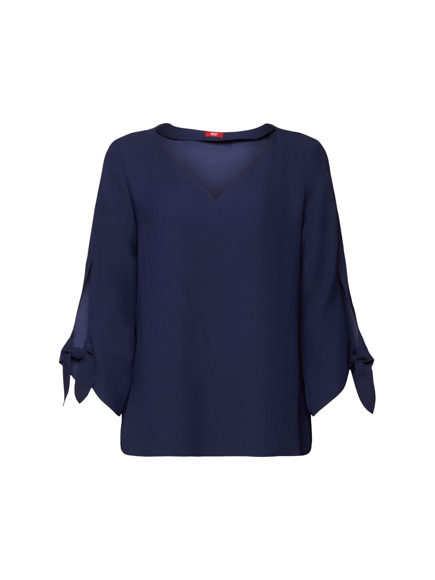 Esprit Collection Langarmbluse Stretch-Bluse mit offenen Kanten DARK BLUE