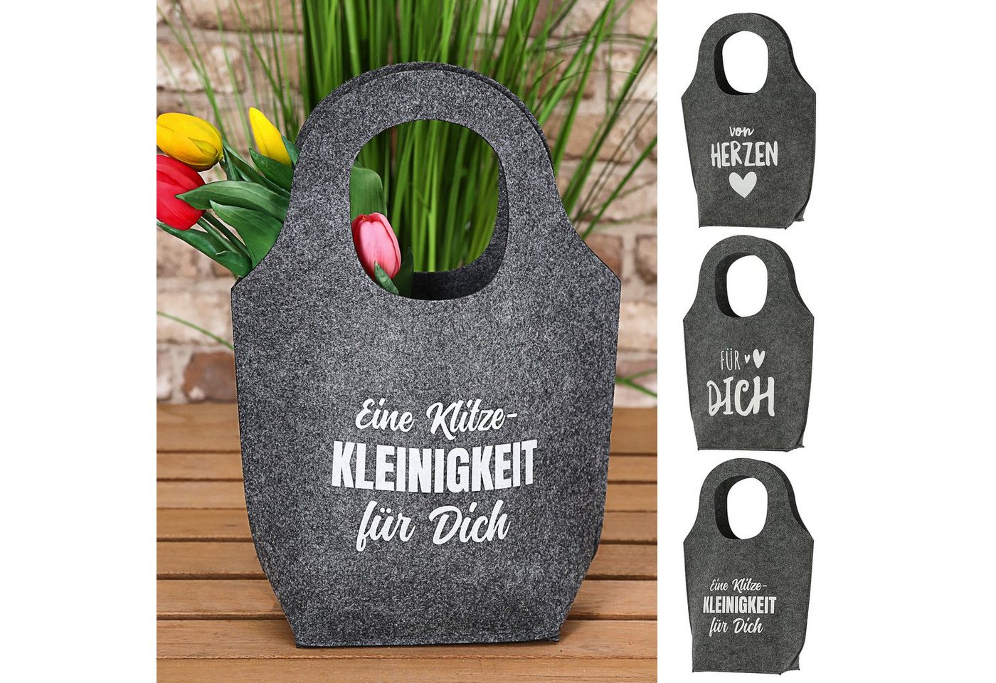 CEPEWA Aufbewahrungstasche Geschenktasche 3er Set Sprüche 27x38,5x10cm grau Filztasche Henkel