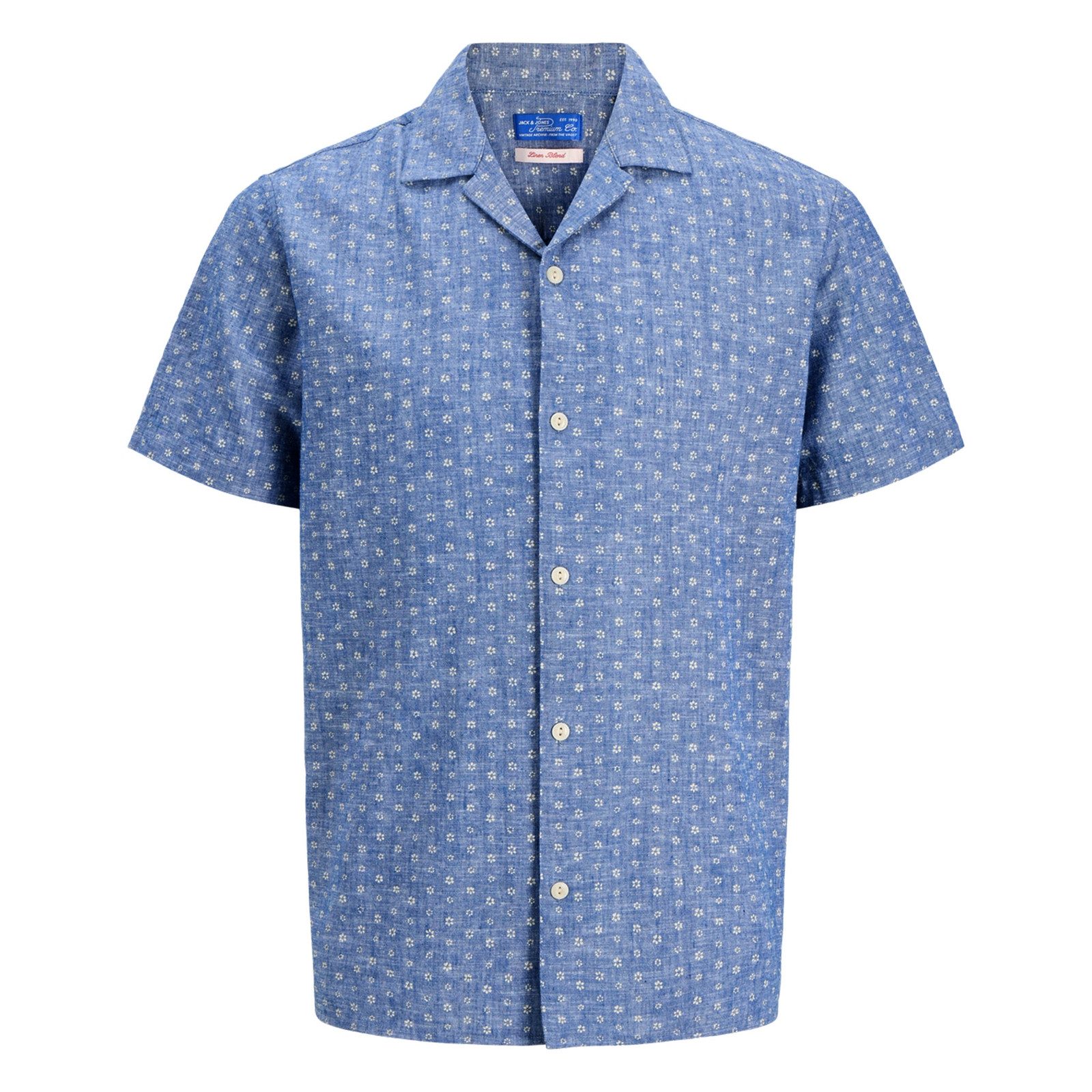 Jack & Jones Kurzarmhemd Blusummer Linen Blend All-over-Print Shirt mit dezentem Allover-Muster