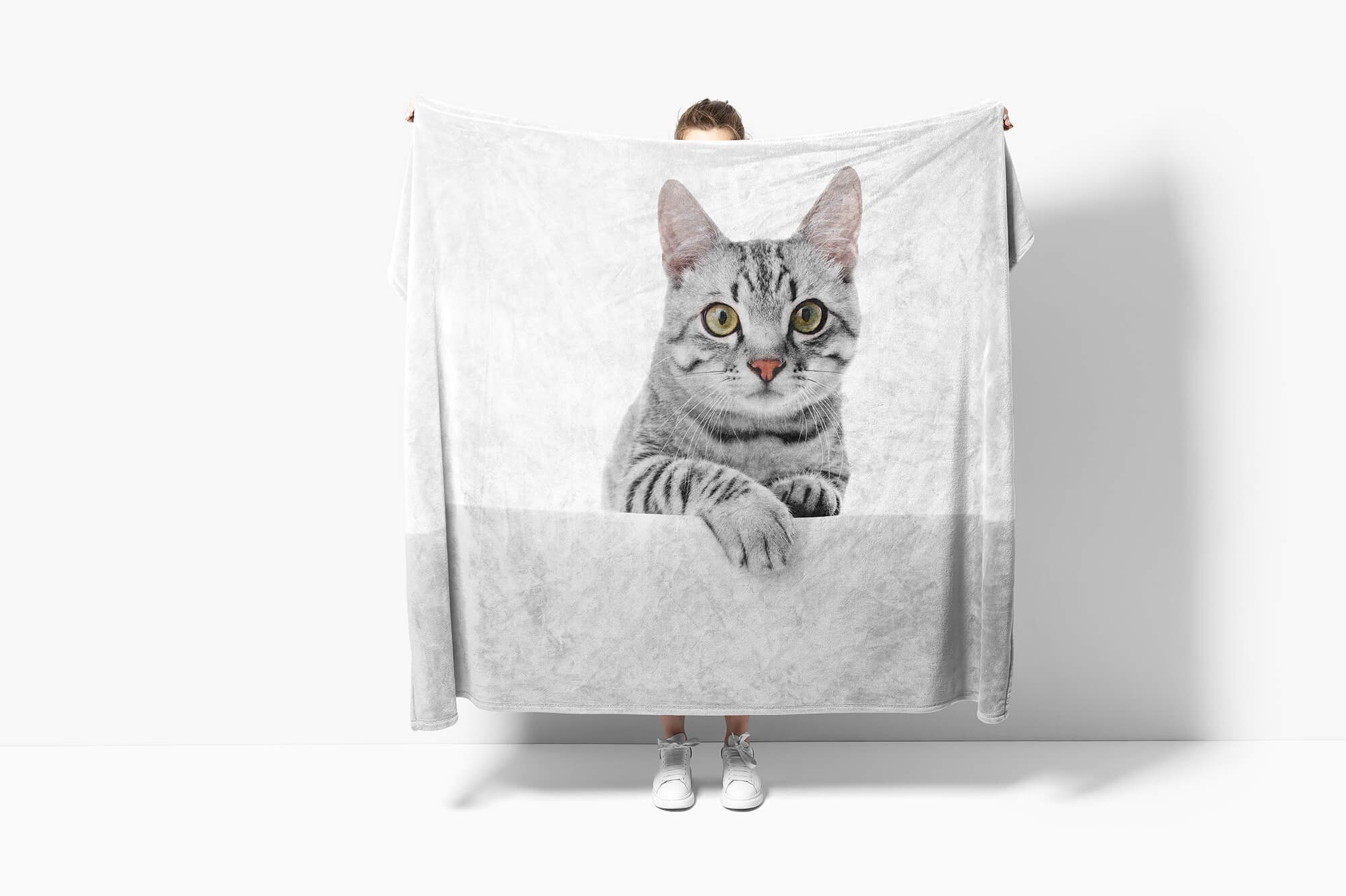 Art Handtuch Handtuch mit Tiermotiv Baumwolle-Polyester-Mix süße Katze, Sinus Handtücher Kuscheldecke Strandhandtuch (1-St), Saunatuch