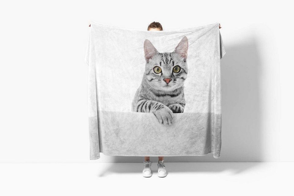 Sinus Art Kuscheldecke mit Tiermotiv Strandhandtuch Handtuch Handtuch Handtücher süße Katze, Baumwolle-Polyester-Mix (1-St), Saunatuch