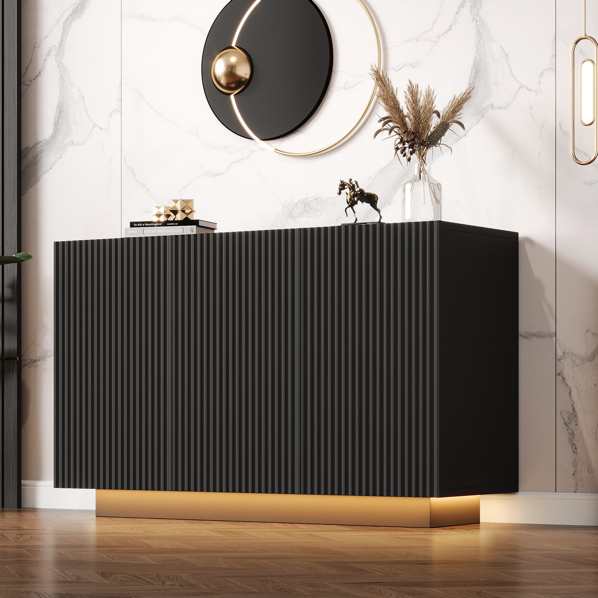Merax Sideboard in Schwarz-Marmoroptik (1 St., Buffetschrank mit Push-to-Op günstig online kaufen