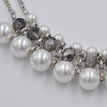 Steuer Collierkettchen Metall silberfarben mit Perlen weiß
