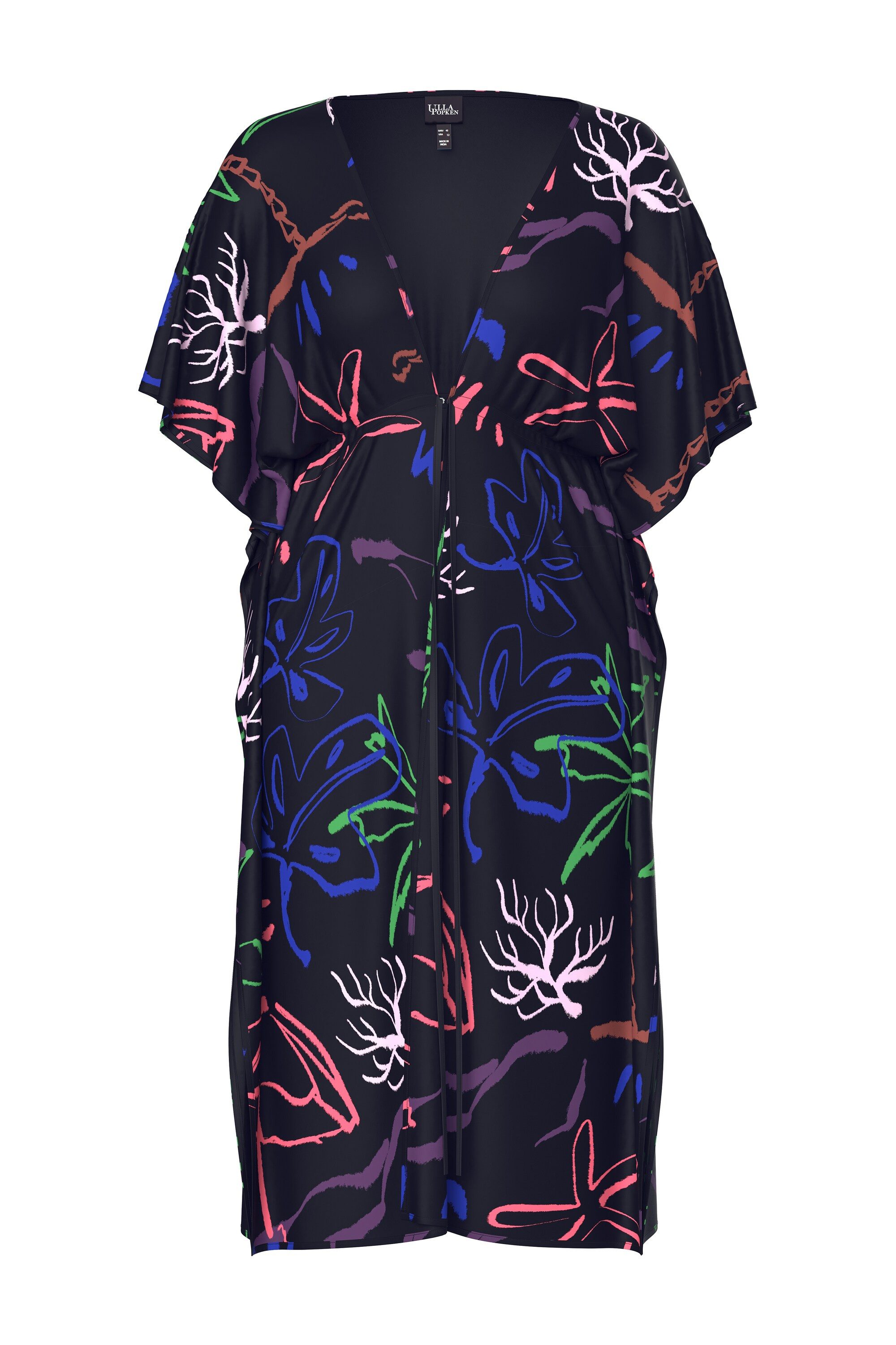 Ulla Popken Strandkleid Kaftan Strandmuster V-Ausschnitt Halbarm günstig online kaufen