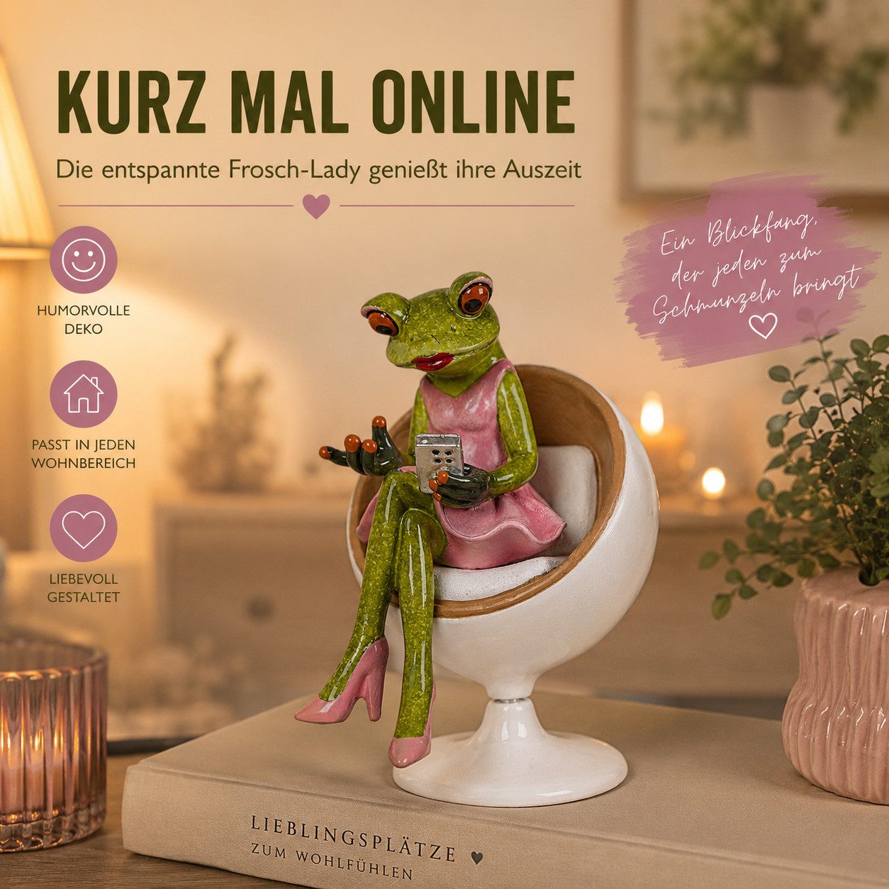 formano Sammelfigur Frosch-Lady mit Handy im Drehsessel 15 cm handbemalte Dekofigur – Bild 2 von 5