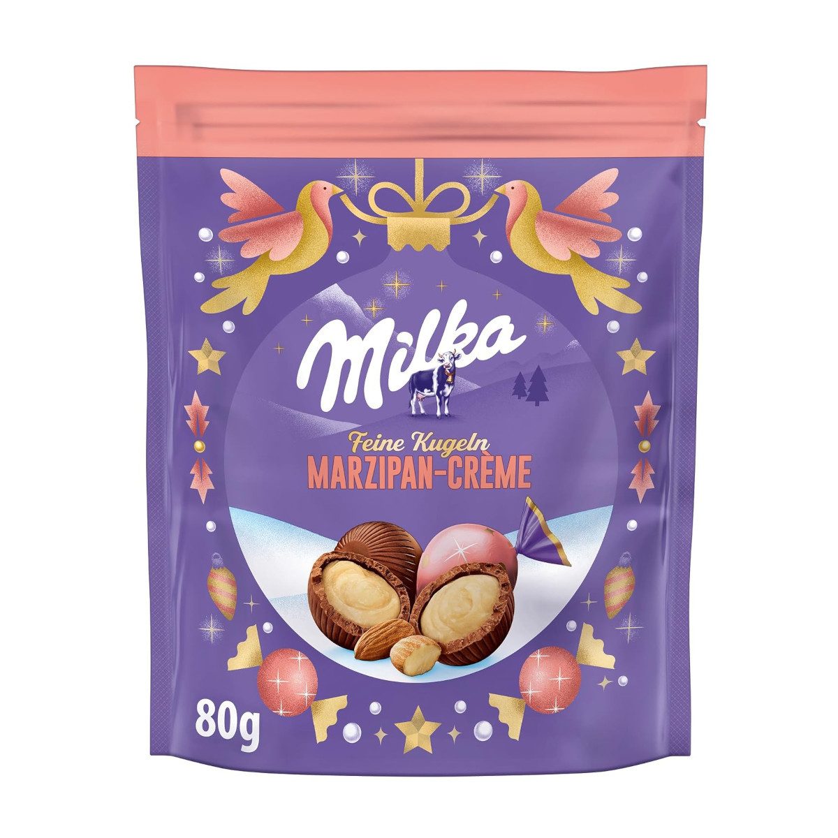 MILKA Schokolade, Milka Feine Kugeln aus Marzipan Creme zartherbe Schokolade 82g