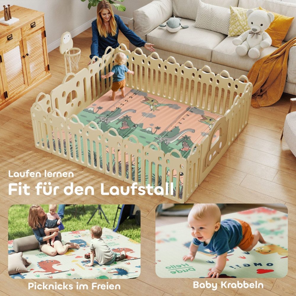 Fine Life Pro Spielmatte Doppelseitige Krabbelmatte mit Dino-Motiven