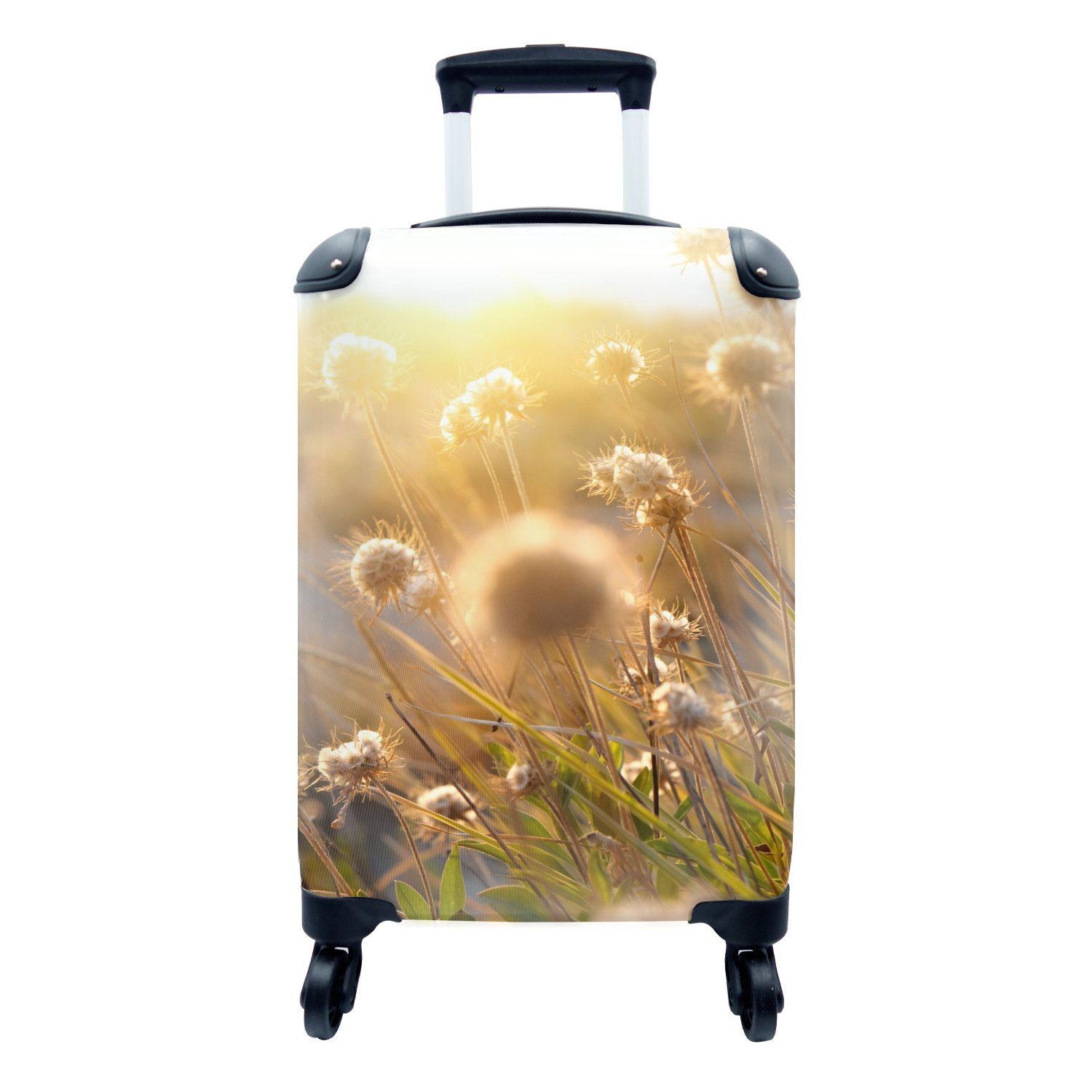 MuchoWow Handgepäckkoffer Pflanzen - Natur - Blumen - Sonne - Horizont, 4 Rollen, Reisetasche mit rollen, Handgepäck für Ferien, Trolley, Reisekoffer