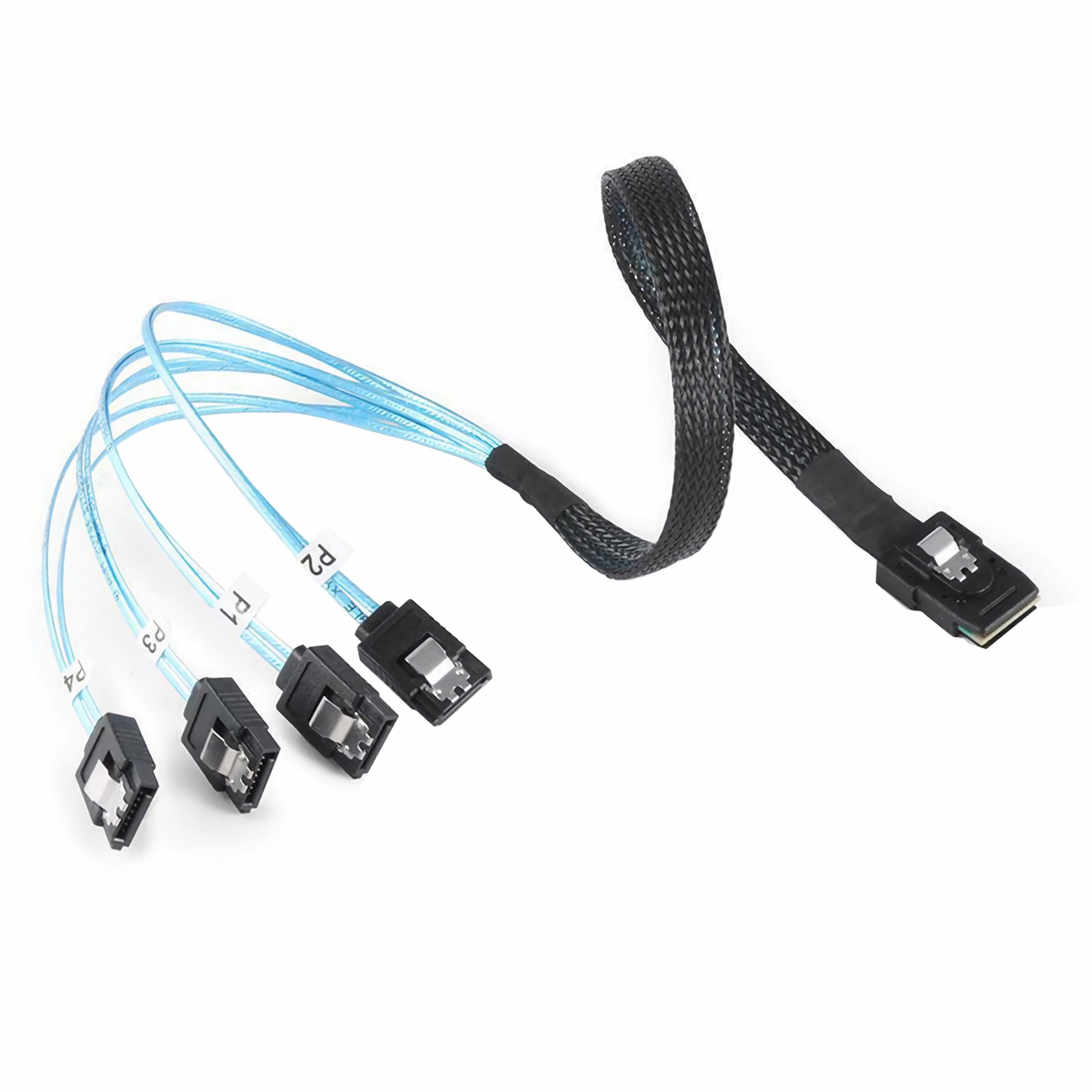 Bolwins H72 1m Mini SAS SFF 8087 36P auf 4x SATA 7pin Kabel Adapter Festplatte Computer-Kabel, Mini SAS SFF-8087 Stecker, 4x SATA 7P Stecker (100 cm), 12 Gbit/s, Hot-Swap, Plug & Play