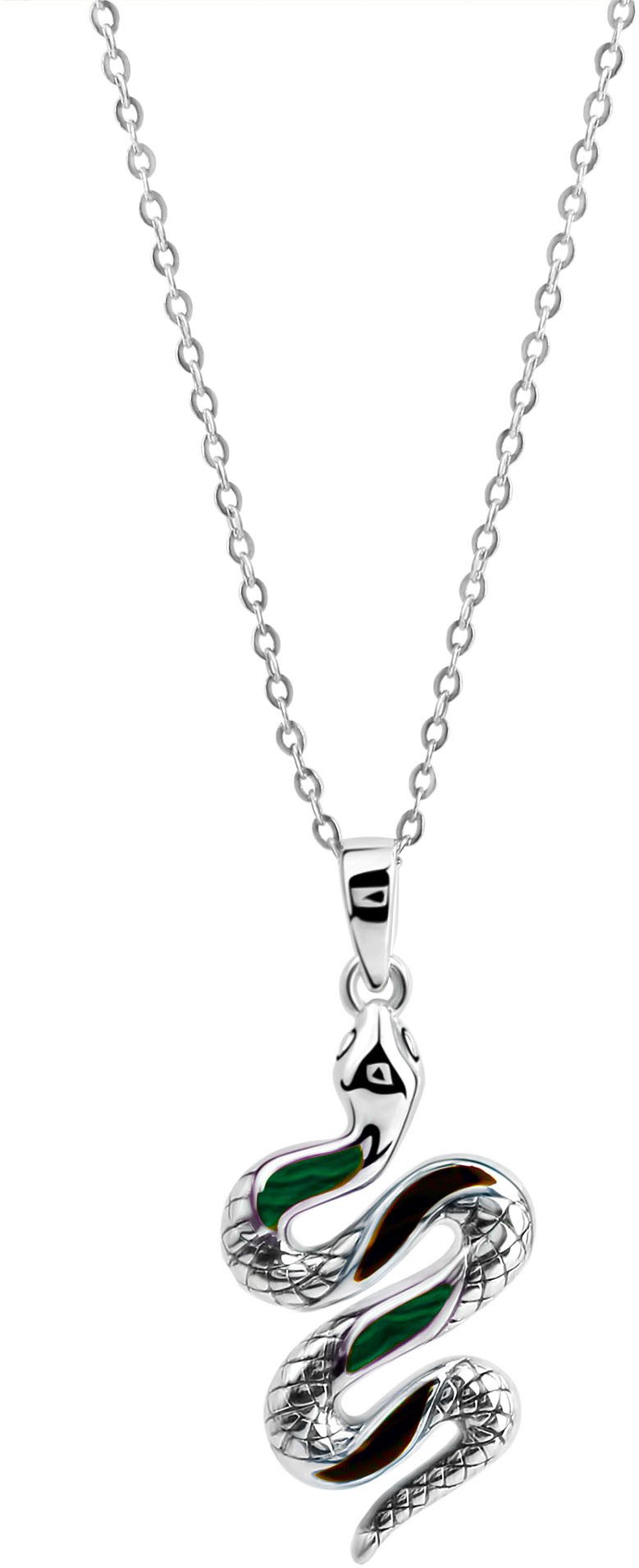 Firetti Kette mit Anhänger Schmuck Geschenk Silber 925 Halsschmuck Halskette Ankerkette Schlange, mit Malachit, Onyx