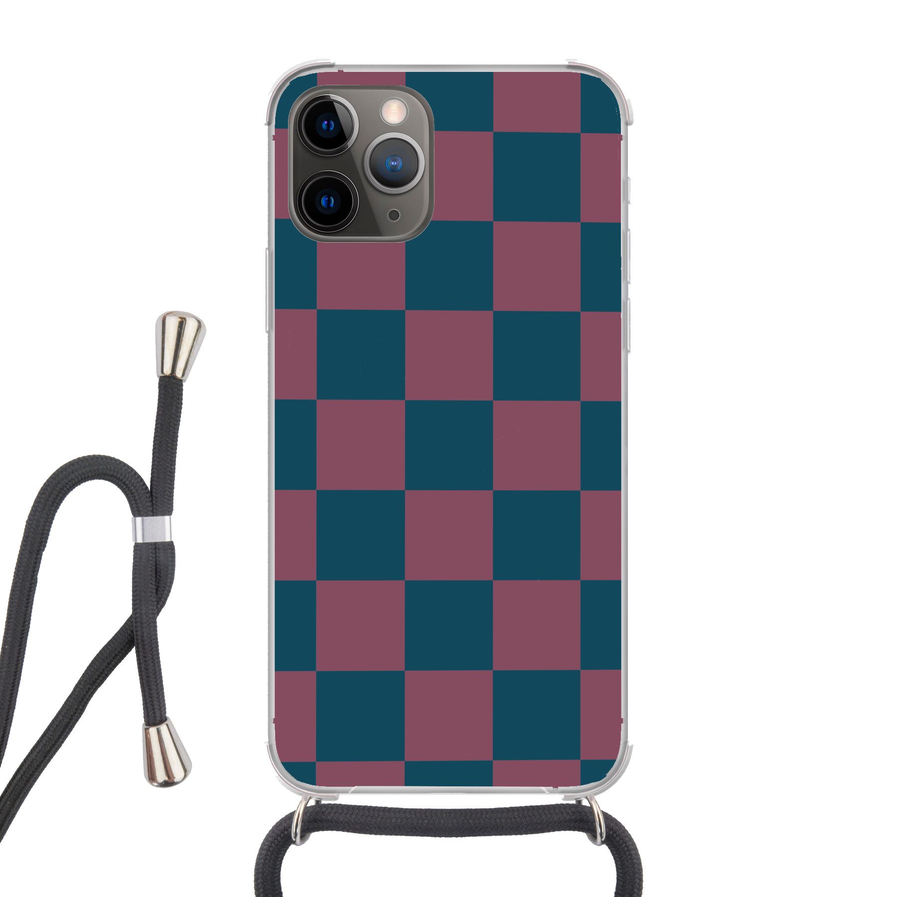 MuchoWow Handyhülle für Apple iPhone 13 Pro Schachbrett Druck - Blau - Rot - Würfel, Tragbare Handyhüllen mit Kette zum umhängen, Handykette Handyband