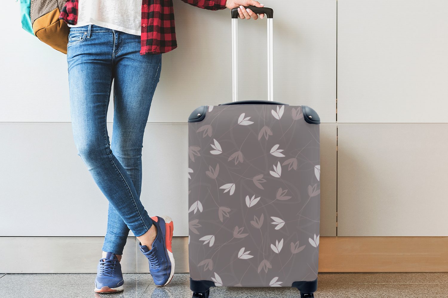 MuchoWow Handgepäckkoffer rollen, Ferien, Reisetasche Reisekoffer - Minimalistisch, Handgepäck 4 Trolley, für mit - Rollen, Tulpen Muster