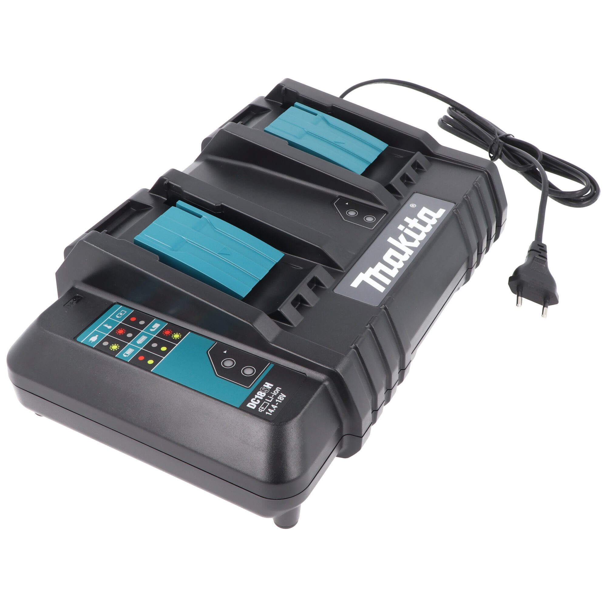 Makita 2-Schacht Makita DC 18 SH Doppel Schnell-Ladegerät 14,4 Volt und 18 V Akku-Ladestation
