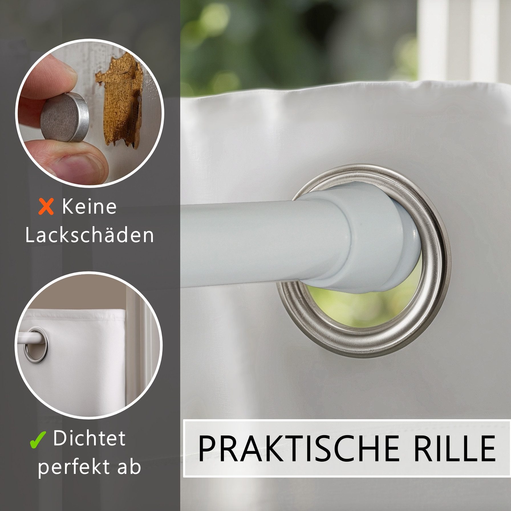 tinycurtains Türvorhang mit Stange weiß 70-120 cm Thermo Vorhang ohne Bohren, blickdicht, Ösen, verdunkelnd, Polyester, weiß Purity, Türgardine mit Klemmstange  – Bild 5 von 5