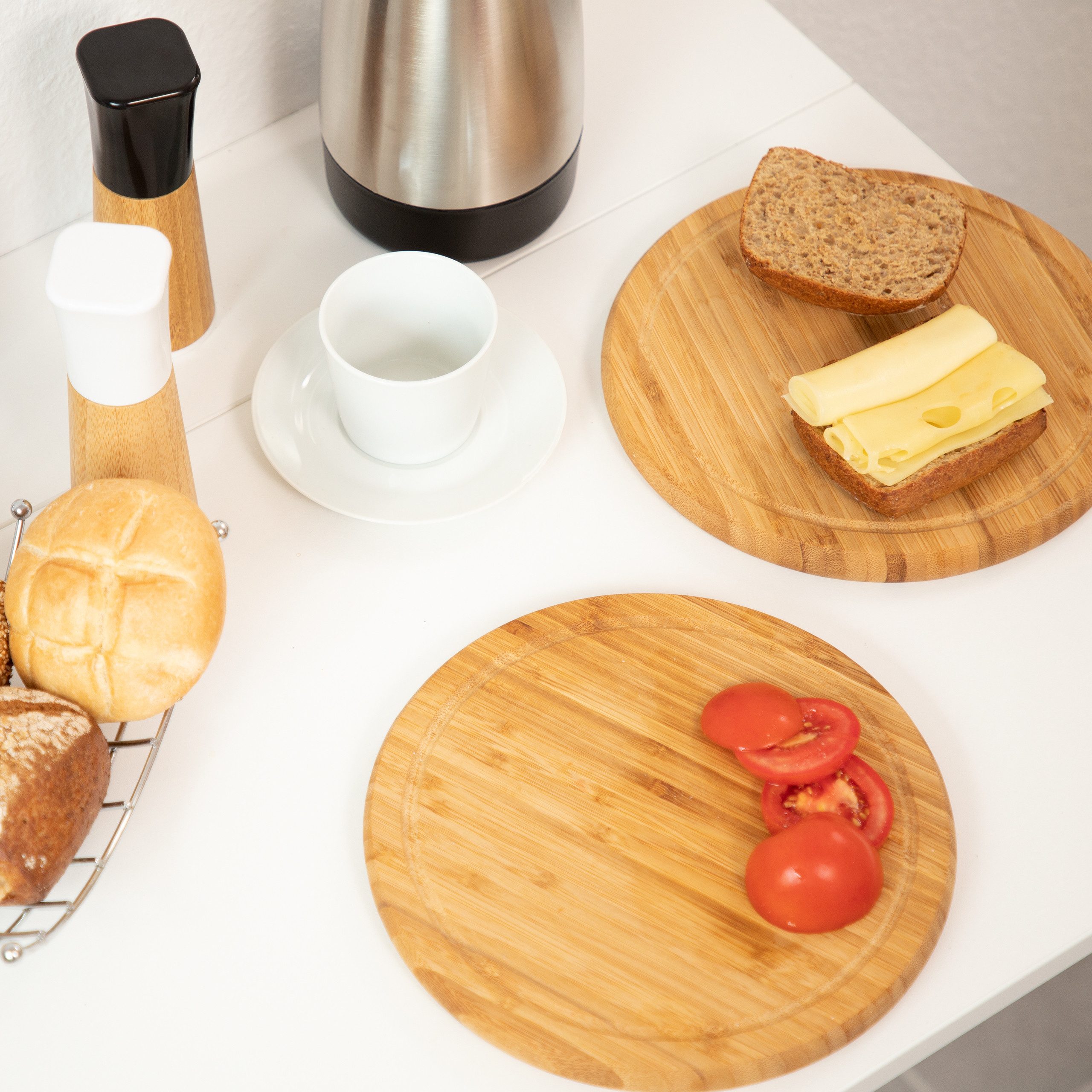 relaxdays Frühstücksbrett Frühstücksbrettchen Set 25 cm, Bambus, (6-St., 6er Set), 6er Pack – Bild 3 von 5