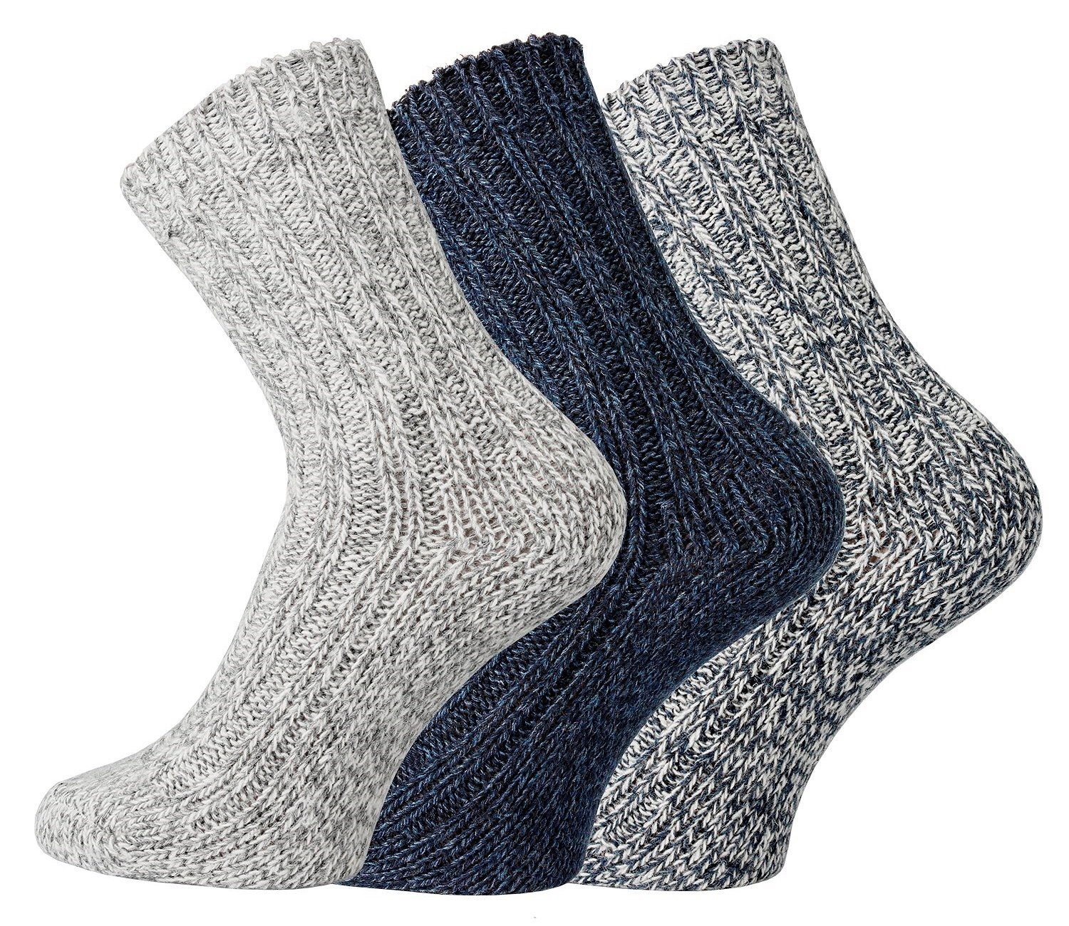 FussFreunde Norwegersocken 3 Paar weiche Norwegersocken, Söckchen mit Wolle für Babys & Kinder Grau/Blau sortiert