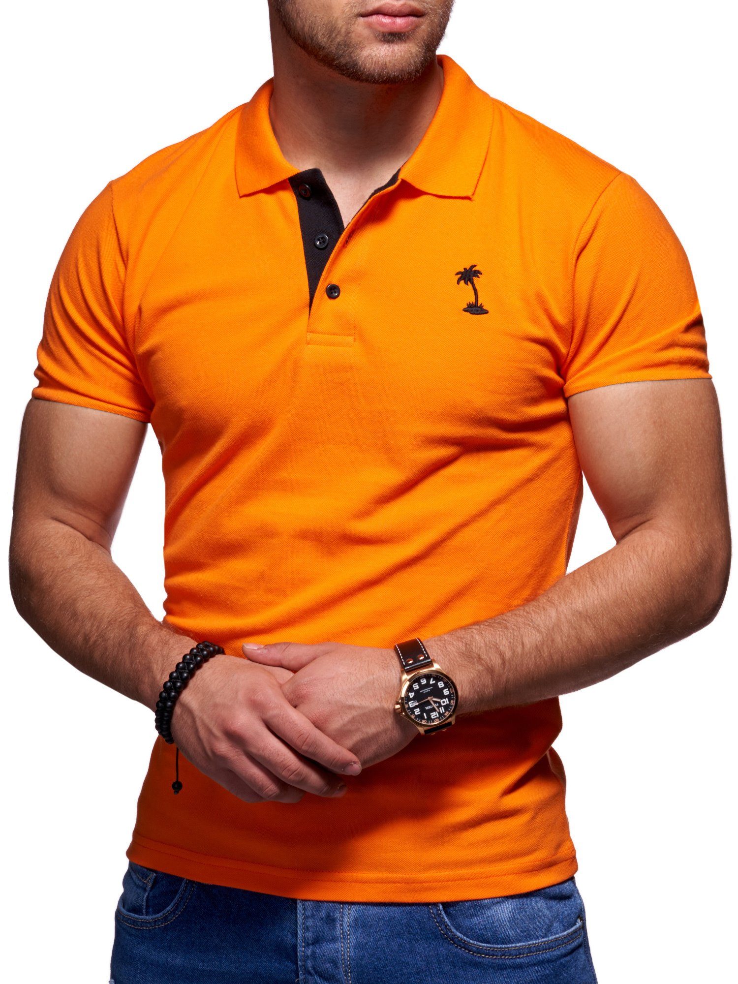 Style-Division Polo-Hemd Basic Orange-Schwarz Poloshirt SDTOPEKA