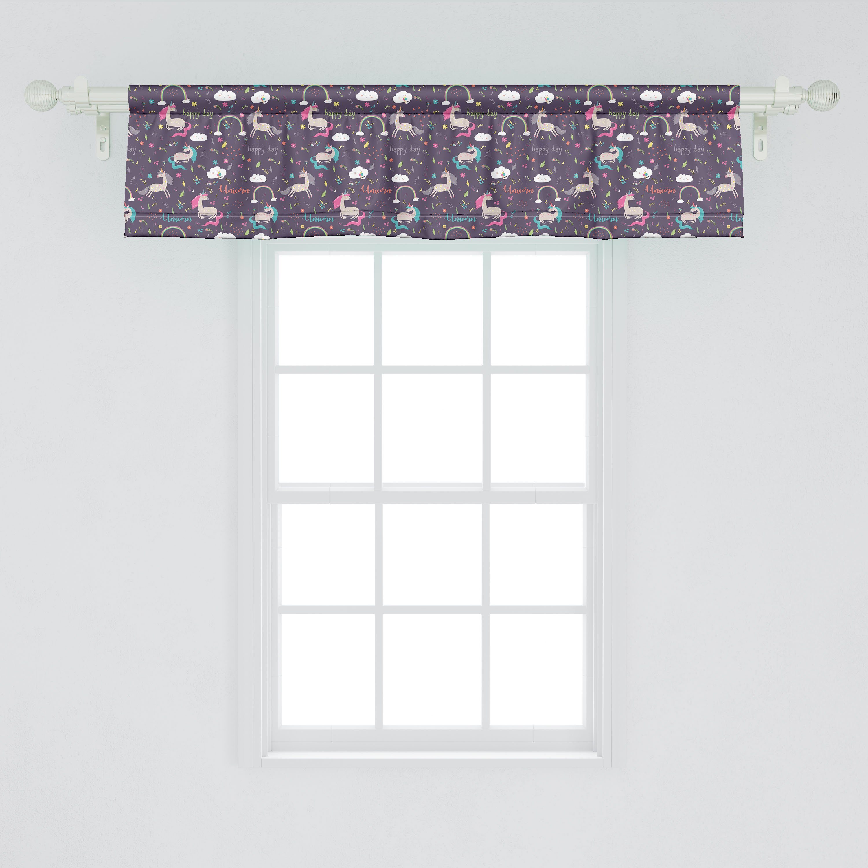 Scheibengardine Vorhang für Küche Day Happy Unicorn Microfaser, Stangentasche, mit Abakuhaus, Schlafzimmer Dekor Bunt Volant