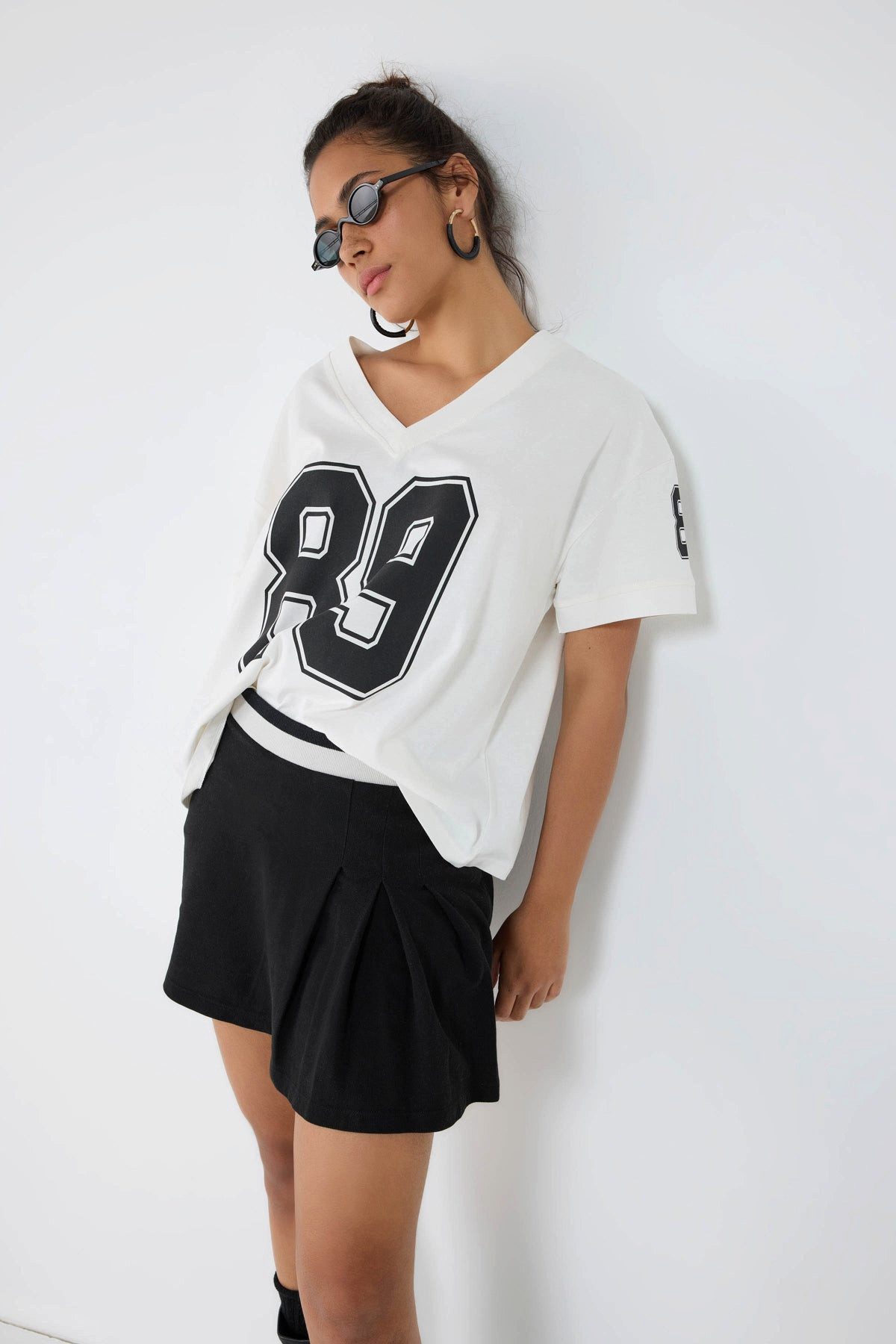 No Matter What T-Shirt V-Ausschnitt 89 Bedrucktes Oversized Baumwoll-T-Shir günstig online kaufen