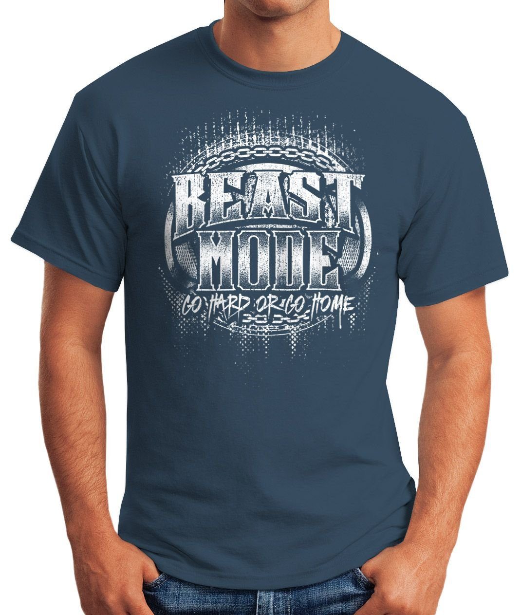 MoonWorks Print-Shirt Beast Mode Herren Moonworks® mit Print T-Shirt blau