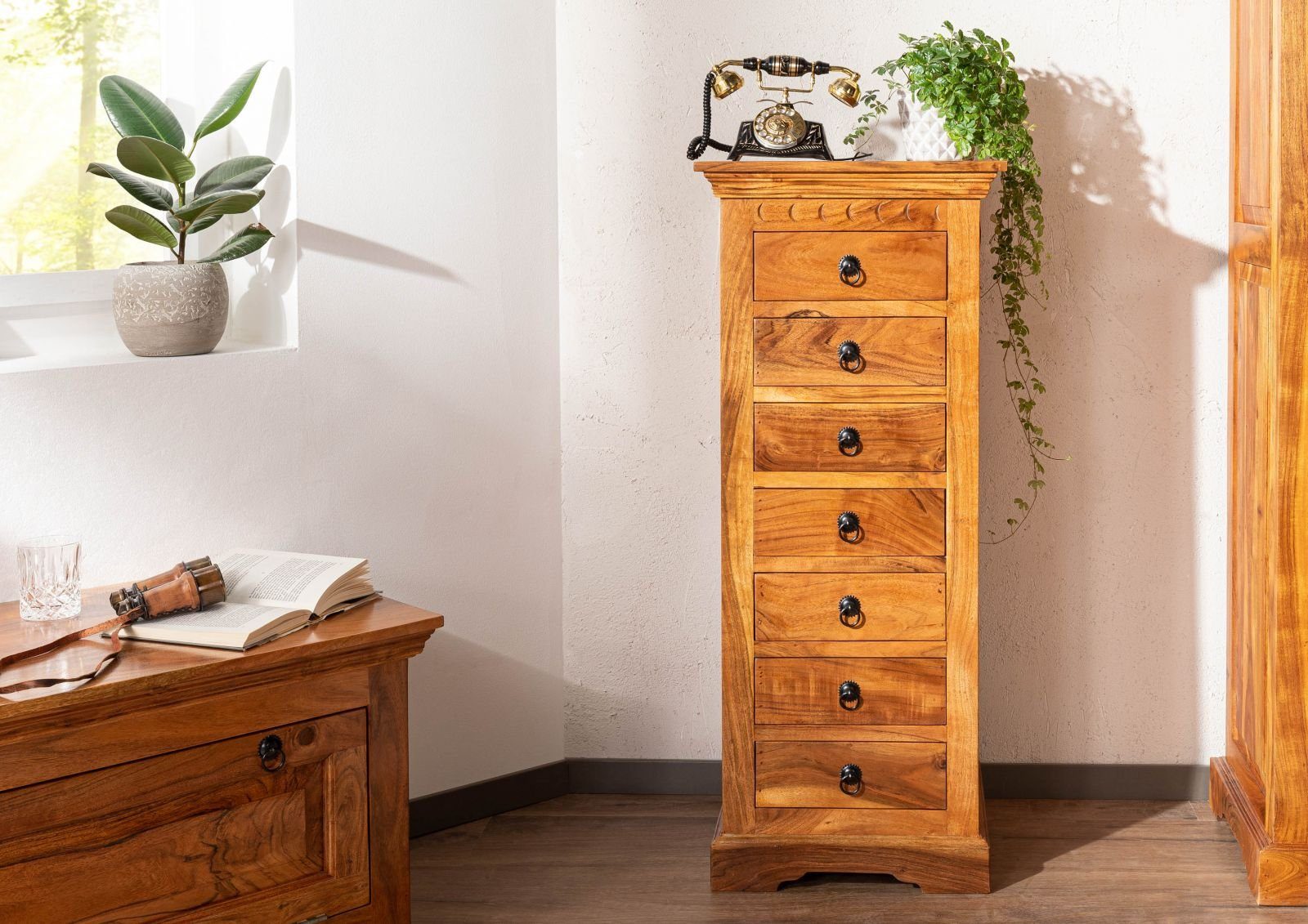 Massivmoebel24 Kommode OXFORD (Massivholz), Kommode Akazie 47x43x112 honig  lackiert OXFORD #0523