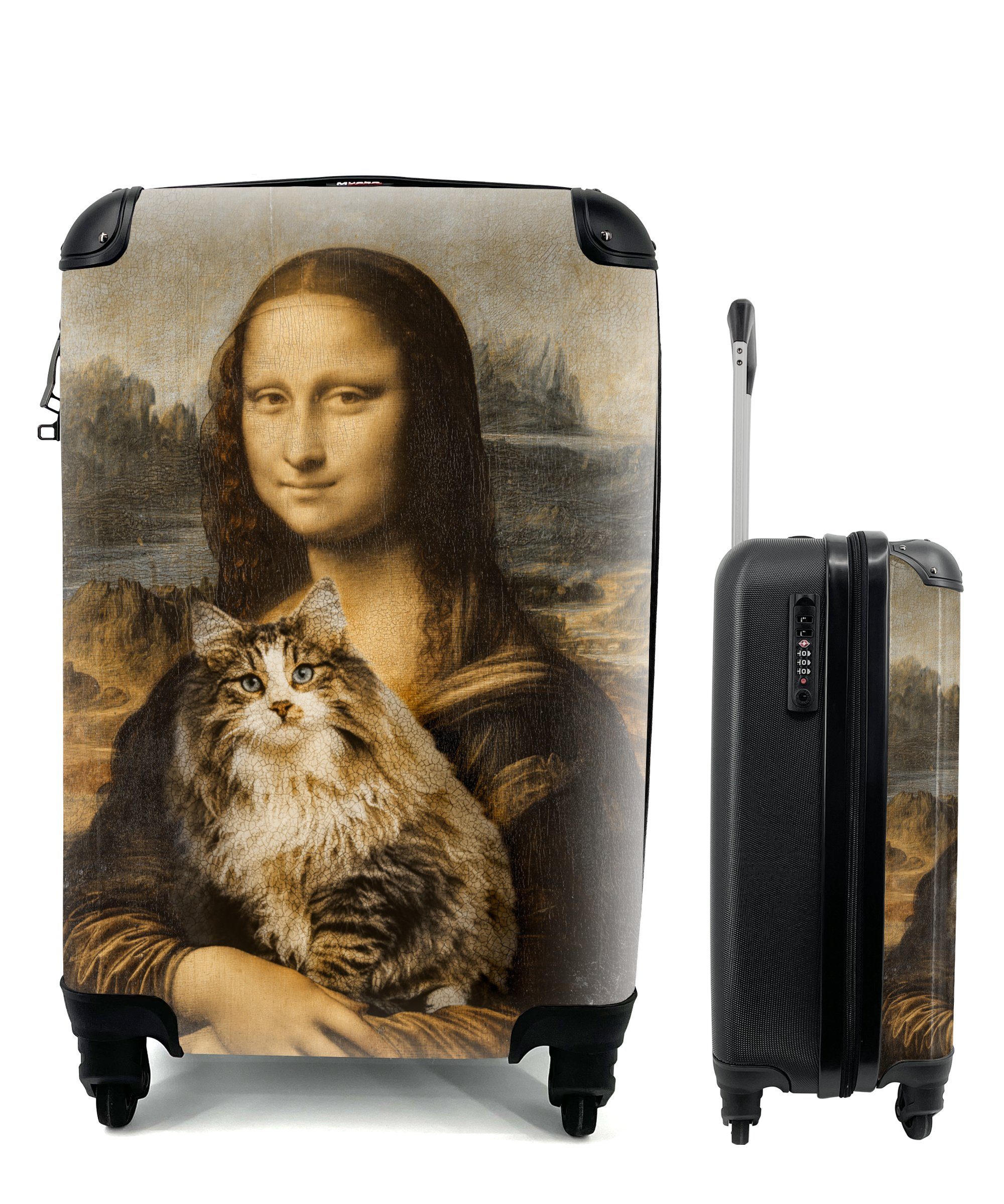 Alte, rollen, da Lisa mit Mona - Vinci Rollen, für Katze Handgepäckkoffer Leonardo Vintage Handgepäck Reisekoffer Reisetasche 4 - - - - Trolley, Kunstwerk Ferien, MuchoWow