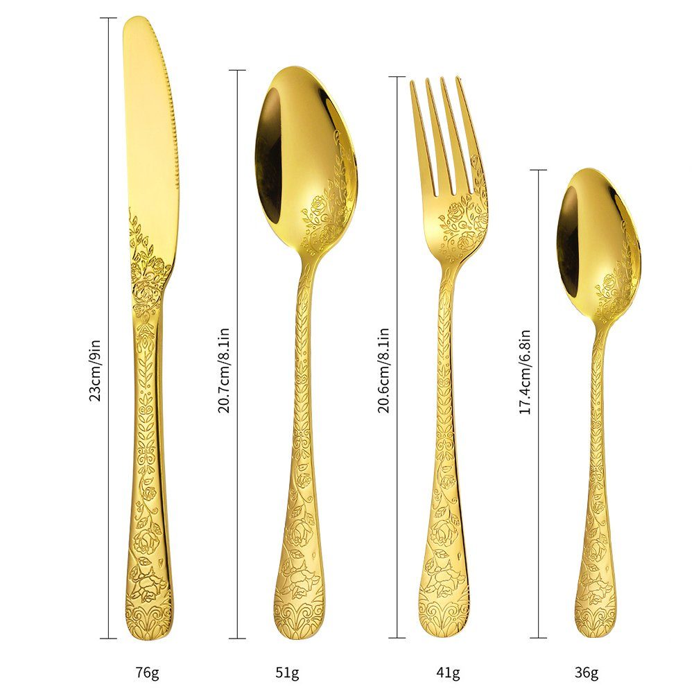 KingLux Besteck-Set 24teilig Gold Essbesteck Set mit Messer Gabel Löffel Spülmaschinenfest (24-tlg), 6 Personen, Edelstahl