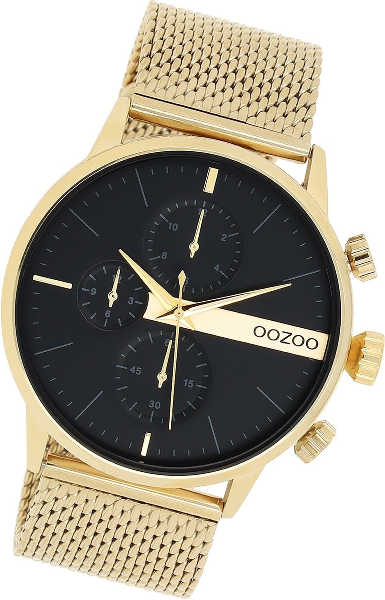 OOZOO Quarzuhr Oozoo Herren Armbanduhr Timepieces, (Analoguhr), Herrenuhr  Metall, Mesharmband gold, rundes Gehäuse, groß (ca. 45mm)