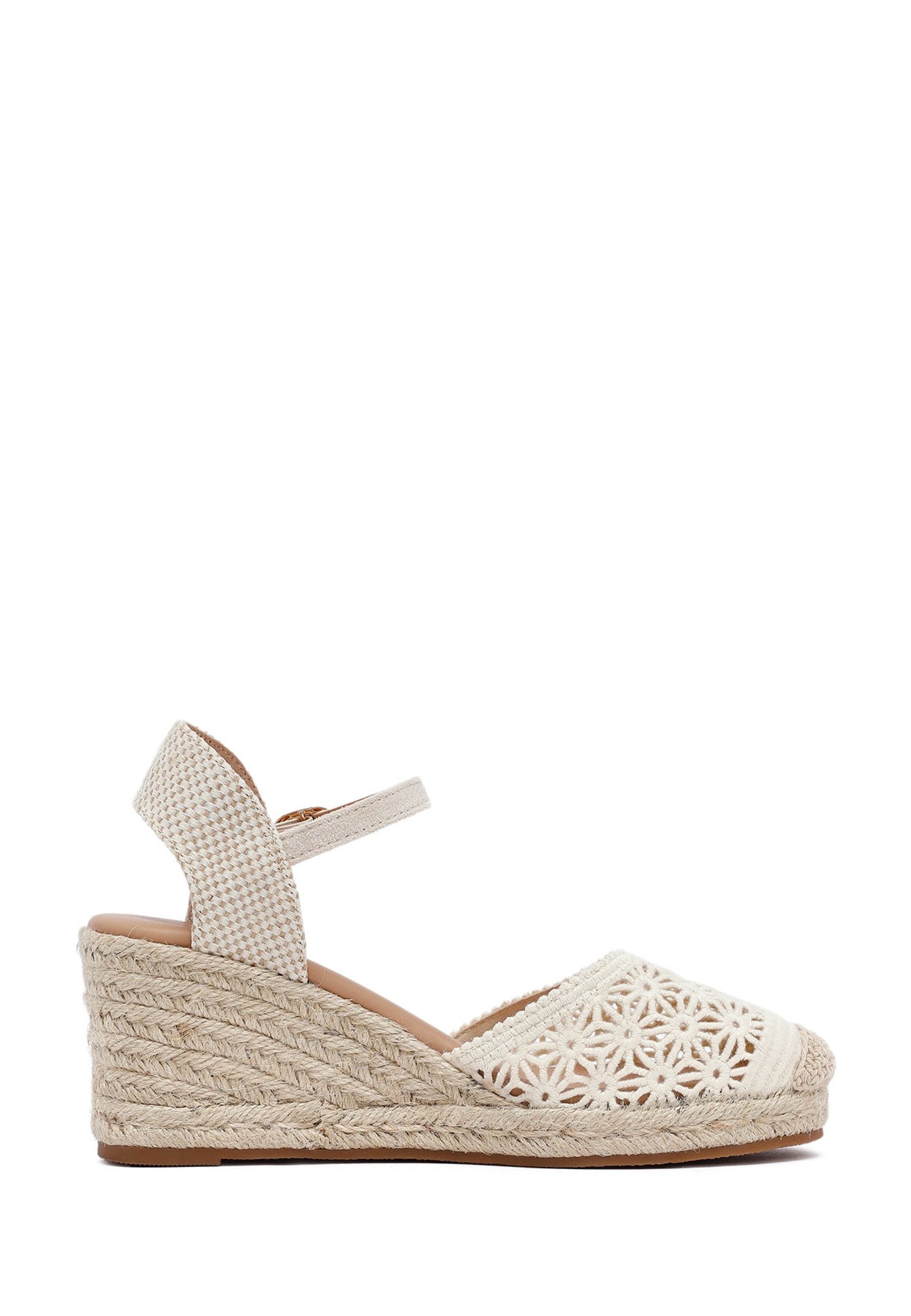 Derimod Espadrilles mit Keilabsatz aus Textil Espadrille Synthetikfutter, TPU Sohle, Absatz 7 cm