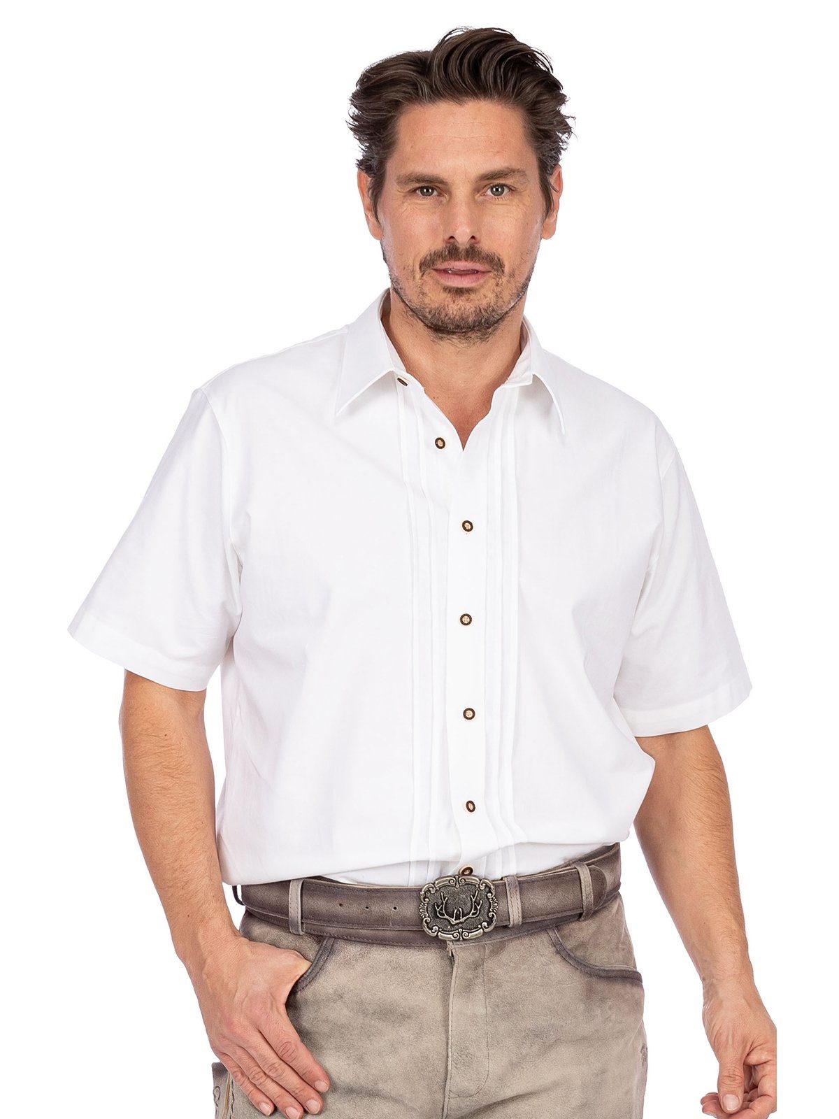 F (Regular Halbarm Trachtenhemd Biesen EDGAR weiss OS-Trachten Trachtenhemd