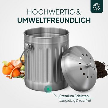ZUKUNFTSENKEL Biomülleimer 5L Silber Geruchsdicht 2 Ersatzfiltern 50 umweltfreundliche Mülltüten, Spar- Set