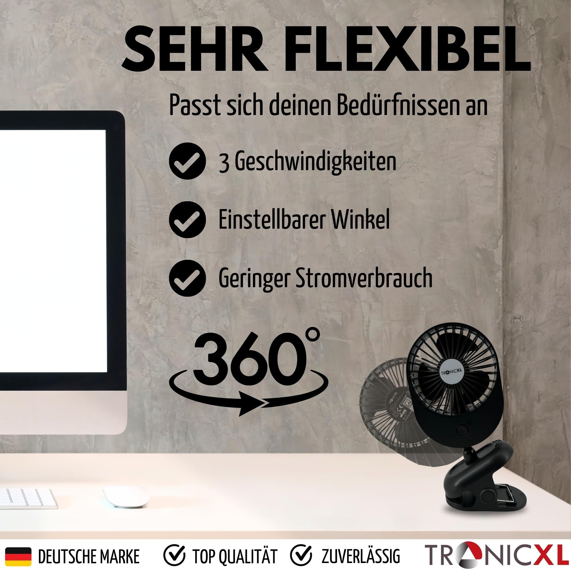 TronicXL Mini USB-Ventilator 2x USB Ventilator mit Clip 3 Stufen Klipp Klemme Mini Lüfter Kabel