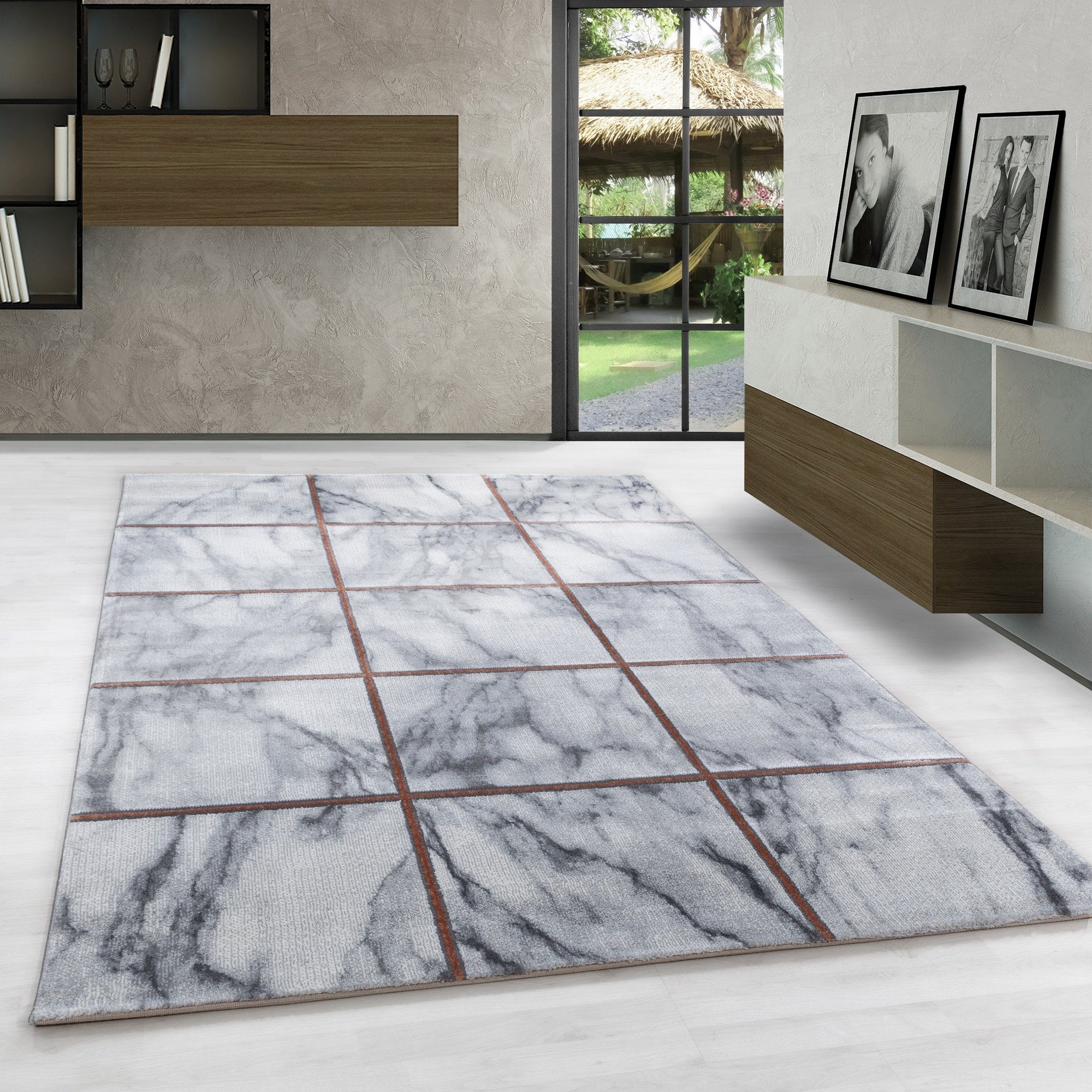 Teppich mm, Kurzflor 12 Design, Design Marmor Läufer, Stil Skandinavische Höhe: Designteppich Marmor Carpetsale24, Wohnzimmer