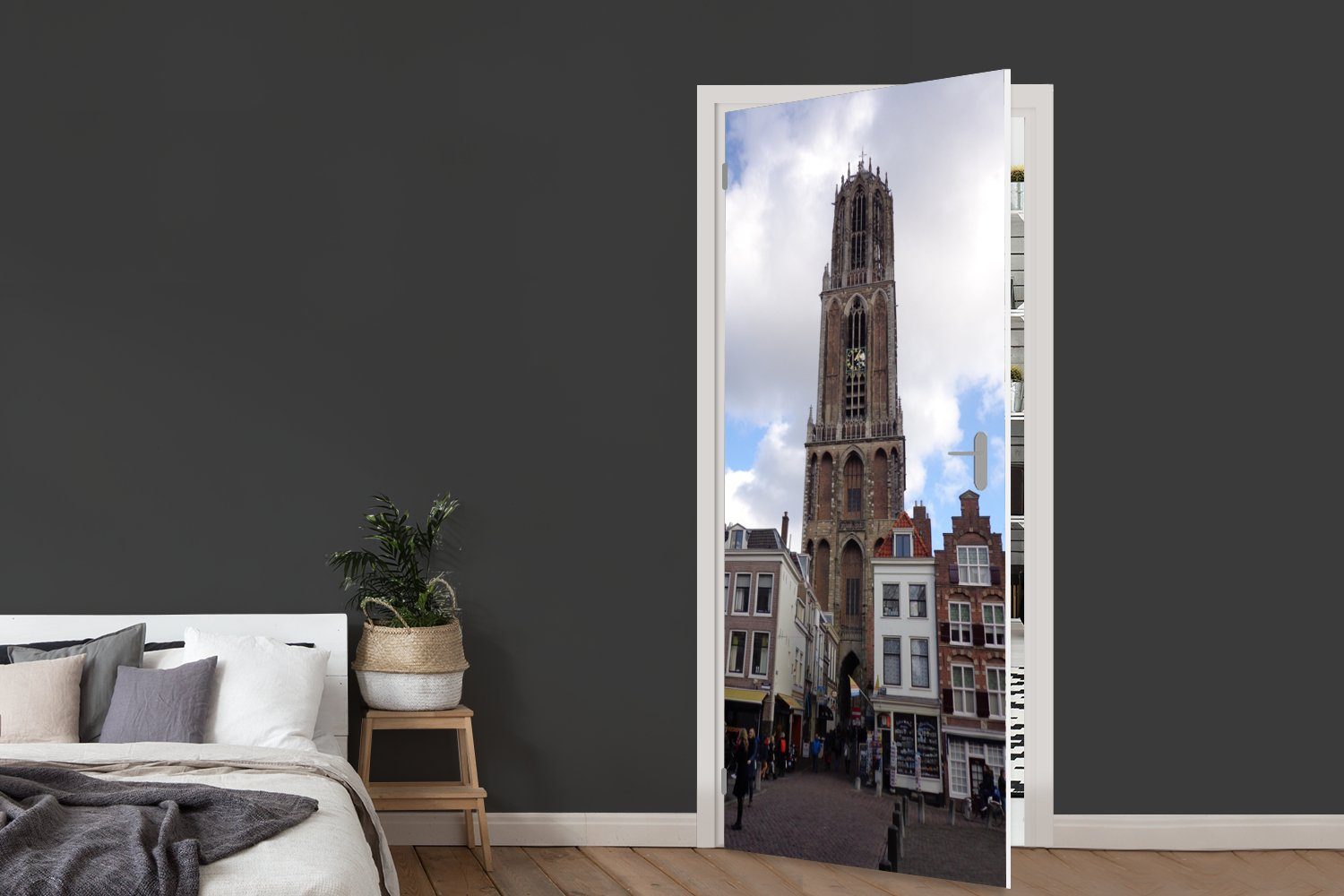 Türtapete für bedruckt, Matt, Domturm - (1 - cm Tür, St), 75x205 Utrecht Türaufkleber, Wolken, Fototapete MuchoWow