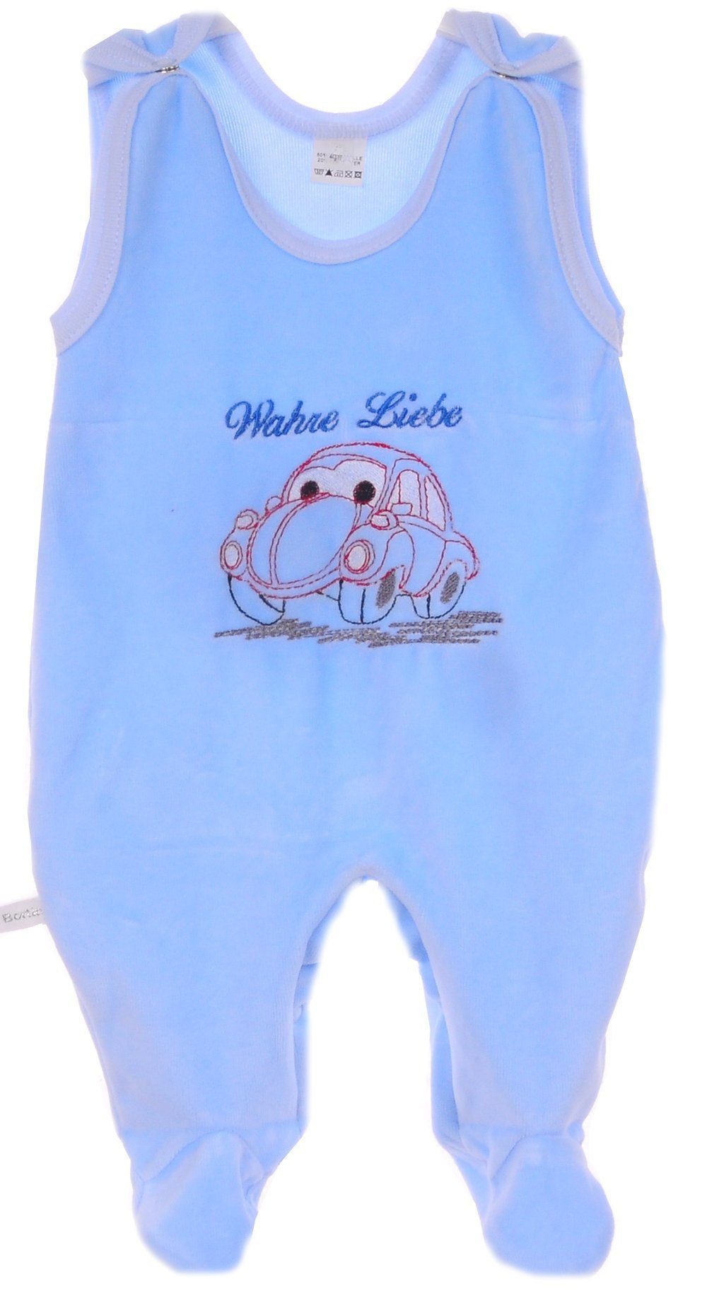 La Bortini Strampler Baby Strampler ärmellos in Blau mit Auto kuschelig weich, 44 50 56 62 68 74 80
