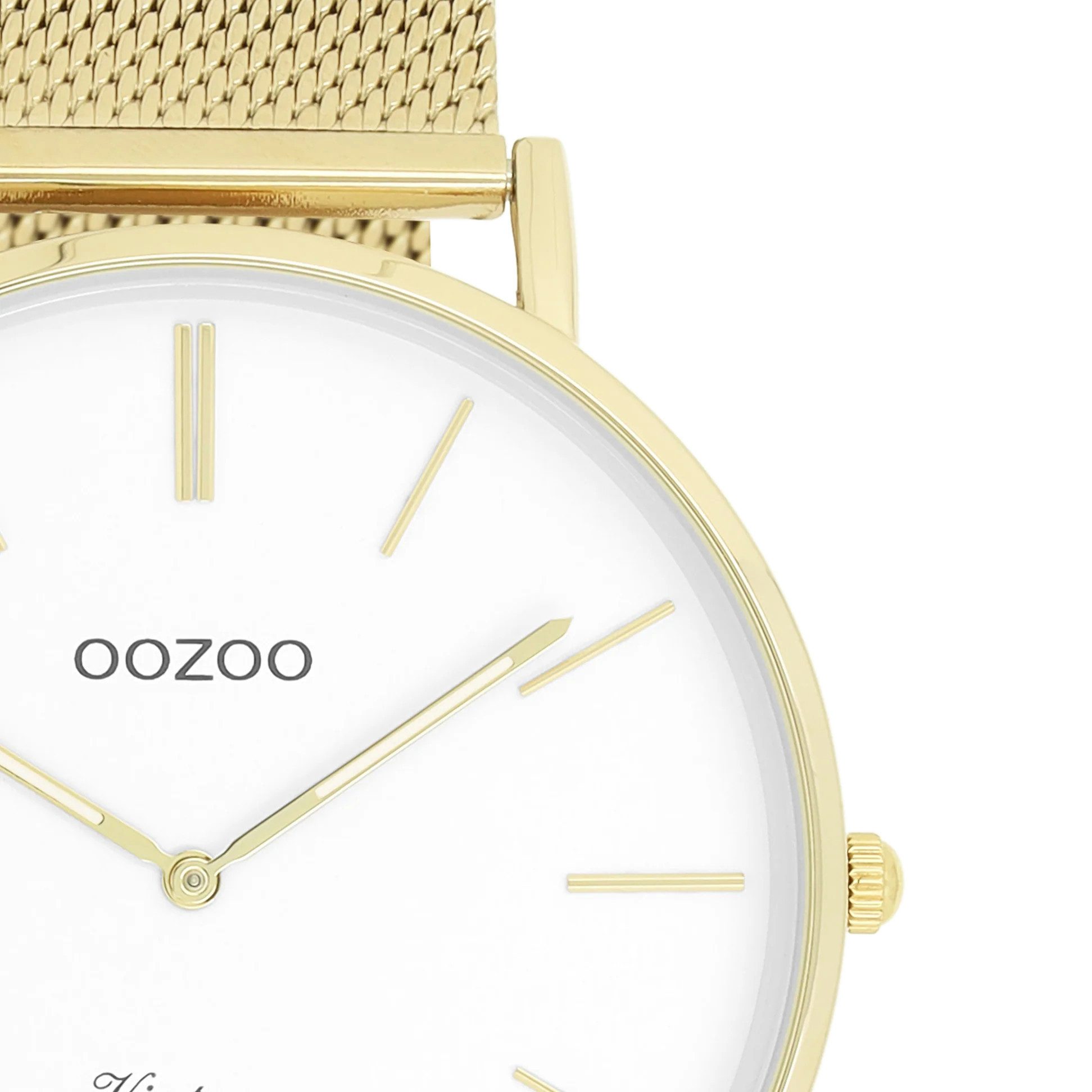 OOZOO Quarzuhr Herrenuhr – Weißes Zifferblatt, Milanaiseband IP Gold, 44 mm C9908