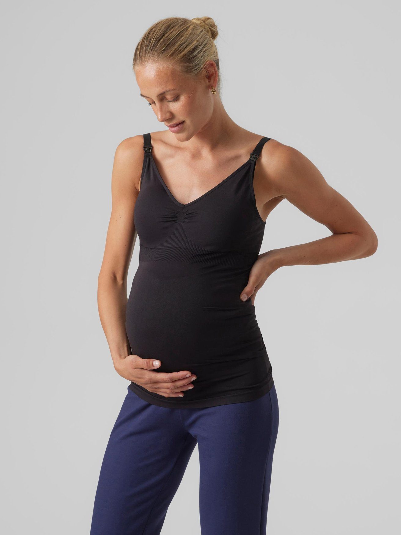 Schwangerschaft in Top mit Umstandstop Schwarz Stillfunktion Mamalicious MLILJA 6045 Basic Shirt Umstands