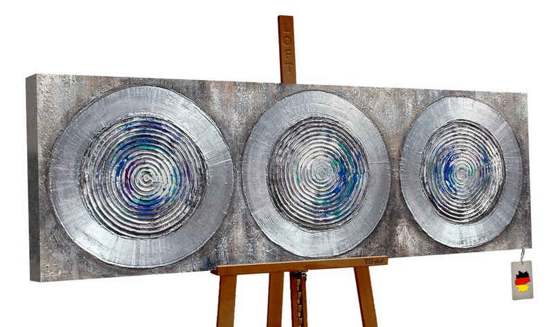 YS-Art Gemälde Balance, Abstraktion, Abstraktes Leinwand Bild Handgemalt Silberne Kreise