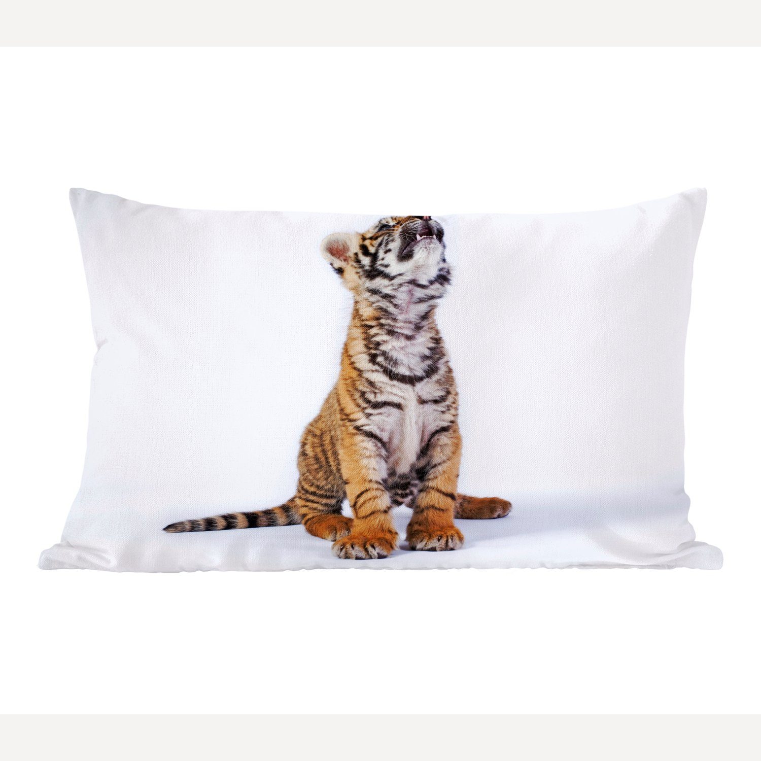 MuchoWow Dekokissen Tiger - Jungtier - Weiß, Wohzimmer Dekoration, Zierkissen, Dekokissen mit Füllung, Schlafzimmer