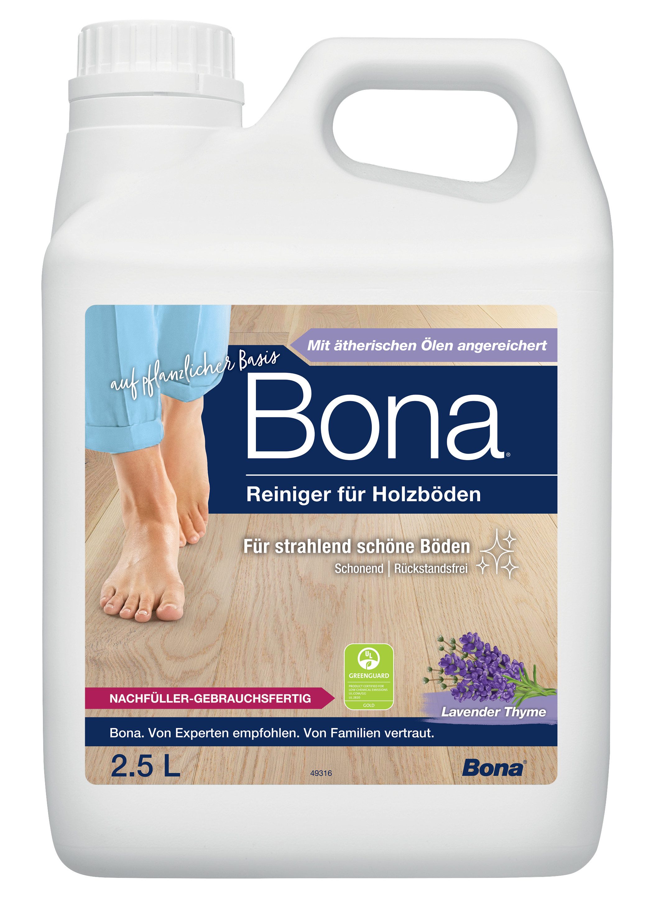 Bona Reiniger für Holzböden, Parkettreiniger Nachfüllkanister Fussbodenreiniger (mit Lavendel-Thymian Duft)