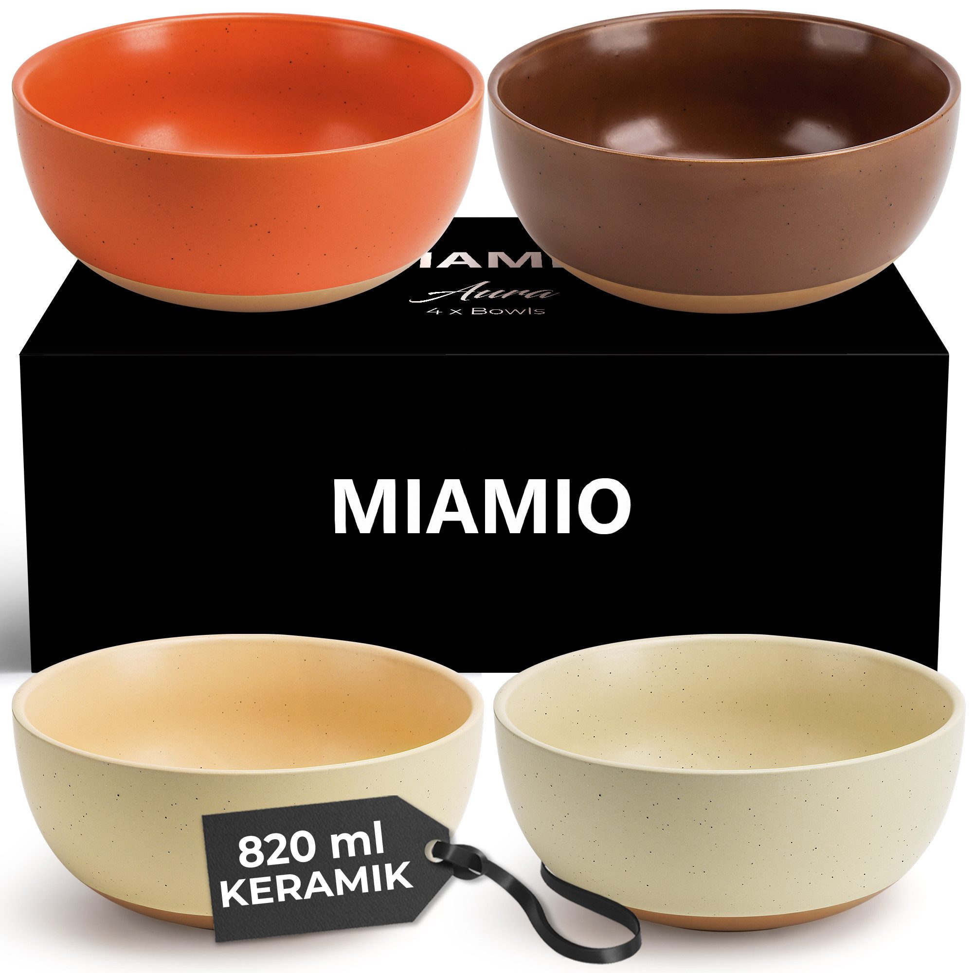 MiaMio Müslischale Aura Cozy Neutral, 820 ml, Keramik, (Set, 4-tlg), 820 ml, Ø 16 cm, 7 cm hoch