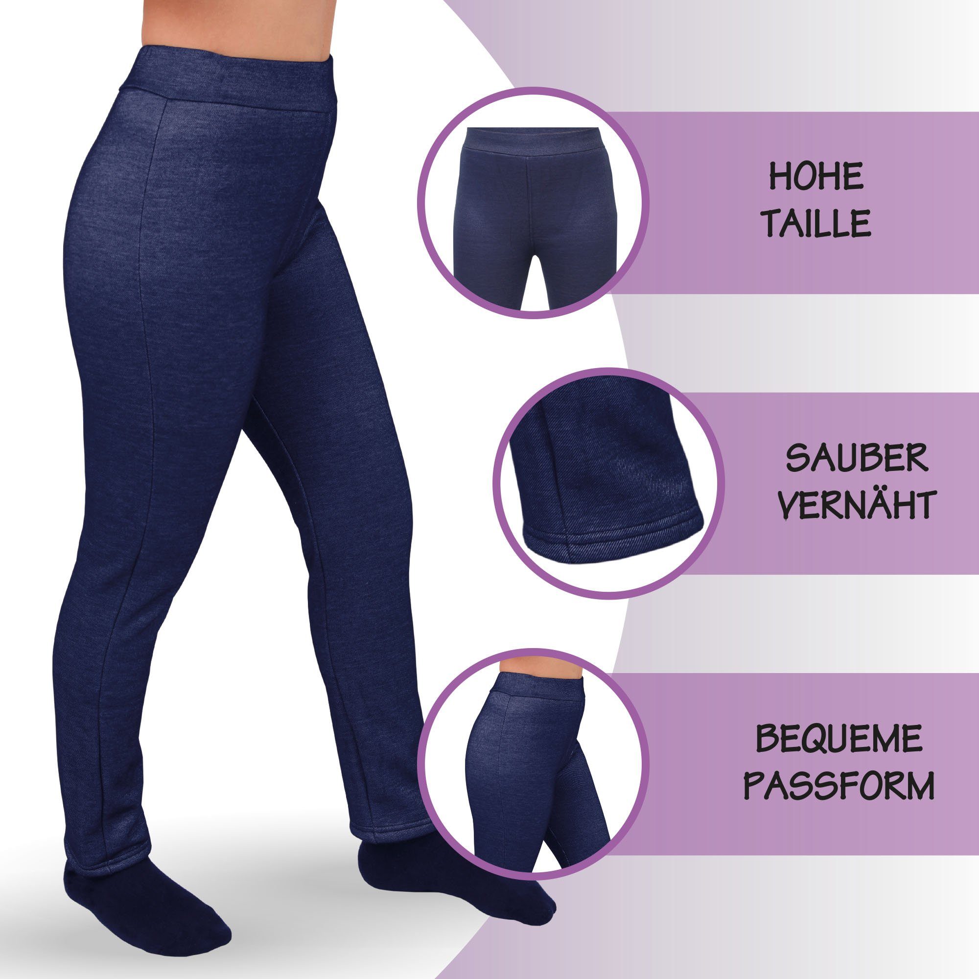 hemmy Fashion Thermoleggings High Waist Thermohose Damen Thermo Leggins, gefütterte Hose Innenfleece - warme Winter Hose