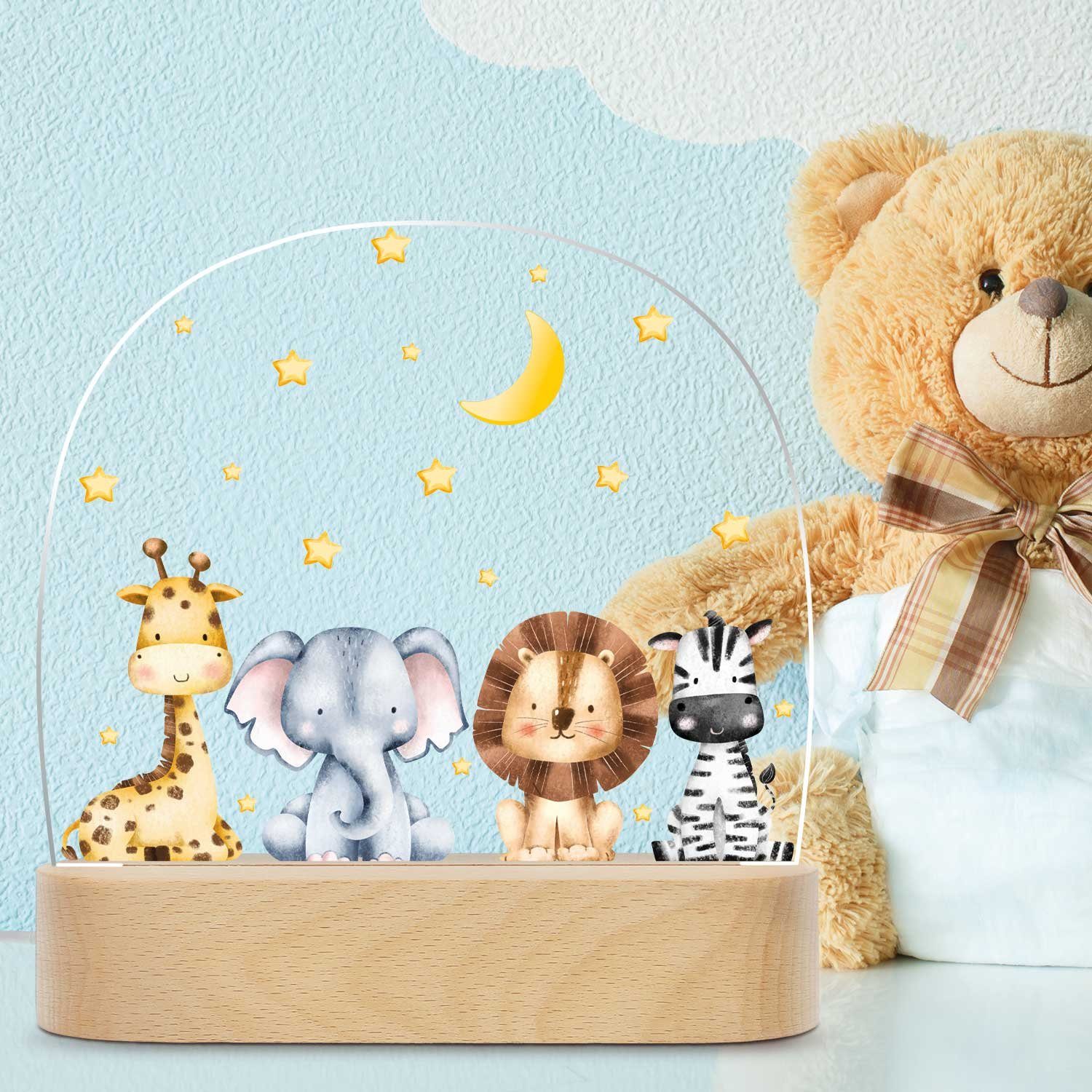 GRAVURZEILE LED Nachtlicht für Kinder, Beruhigend und Energiesparend - Tiergruppen Design, LED, 3 Lichtmodi: Warm- Kalt- und Mischweiß, Geschenk für Kinder & Baby